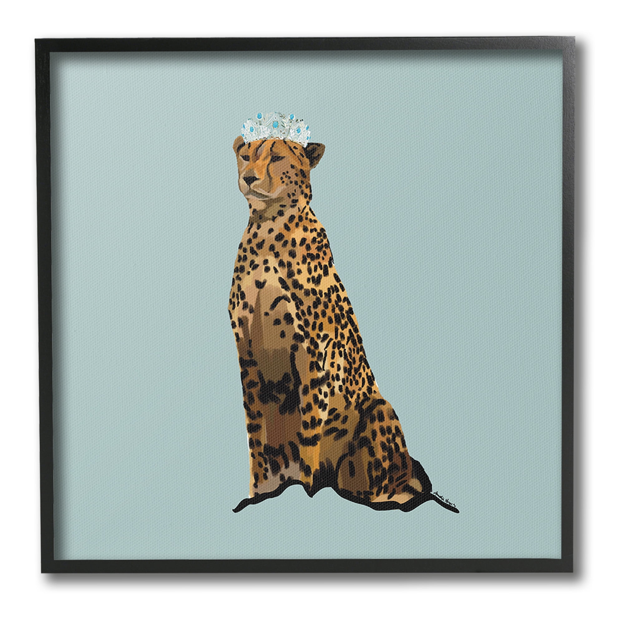 Stupell Industries Regal Leopard with Crown Animals & Insects Painting Black Framed Art Print Wall Art, 12 x 12