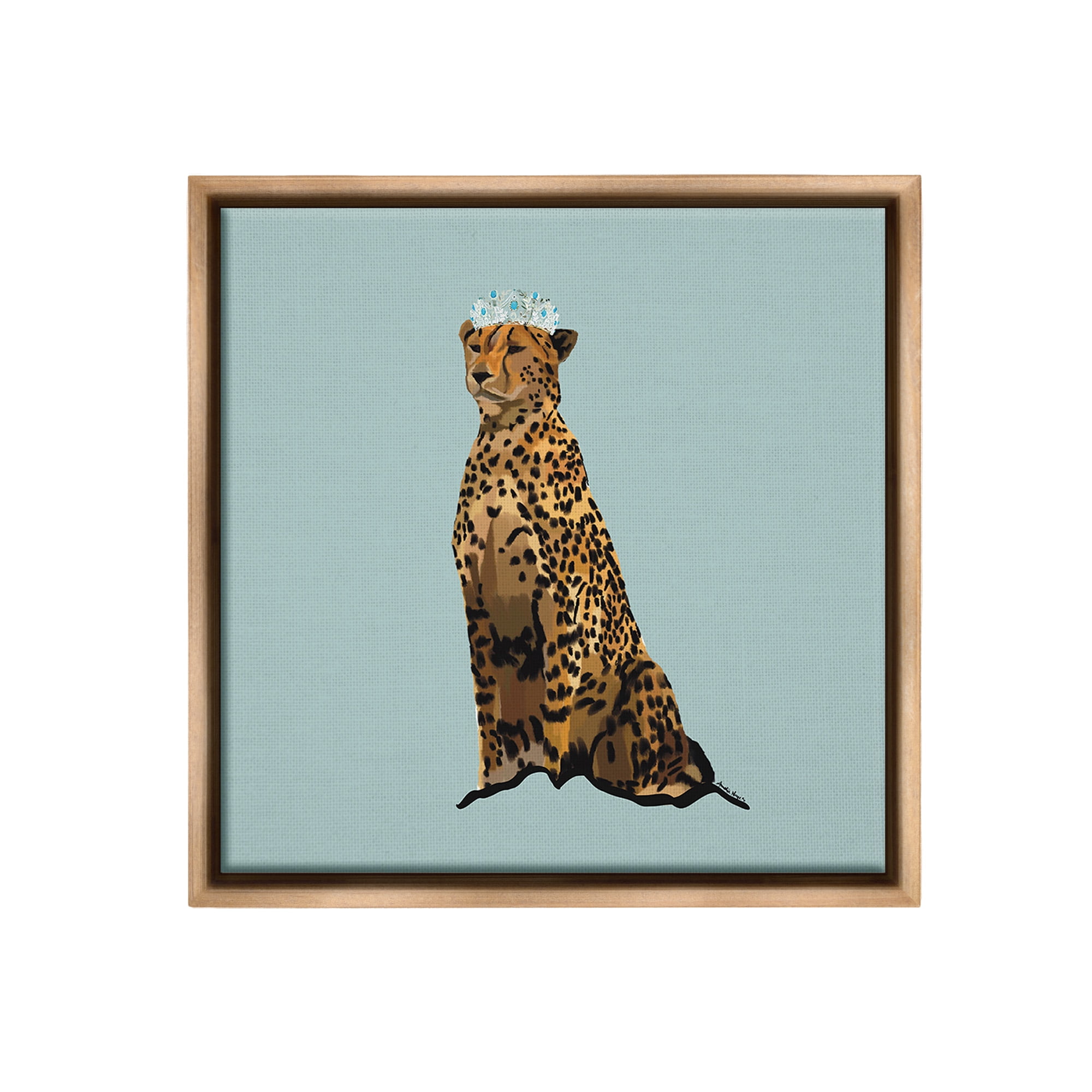 Stupell Industries Regal Leopard with Crown Animals & Insects Painting Brown Floater Framed Canvas Art Print Wall Art, 25 x 25