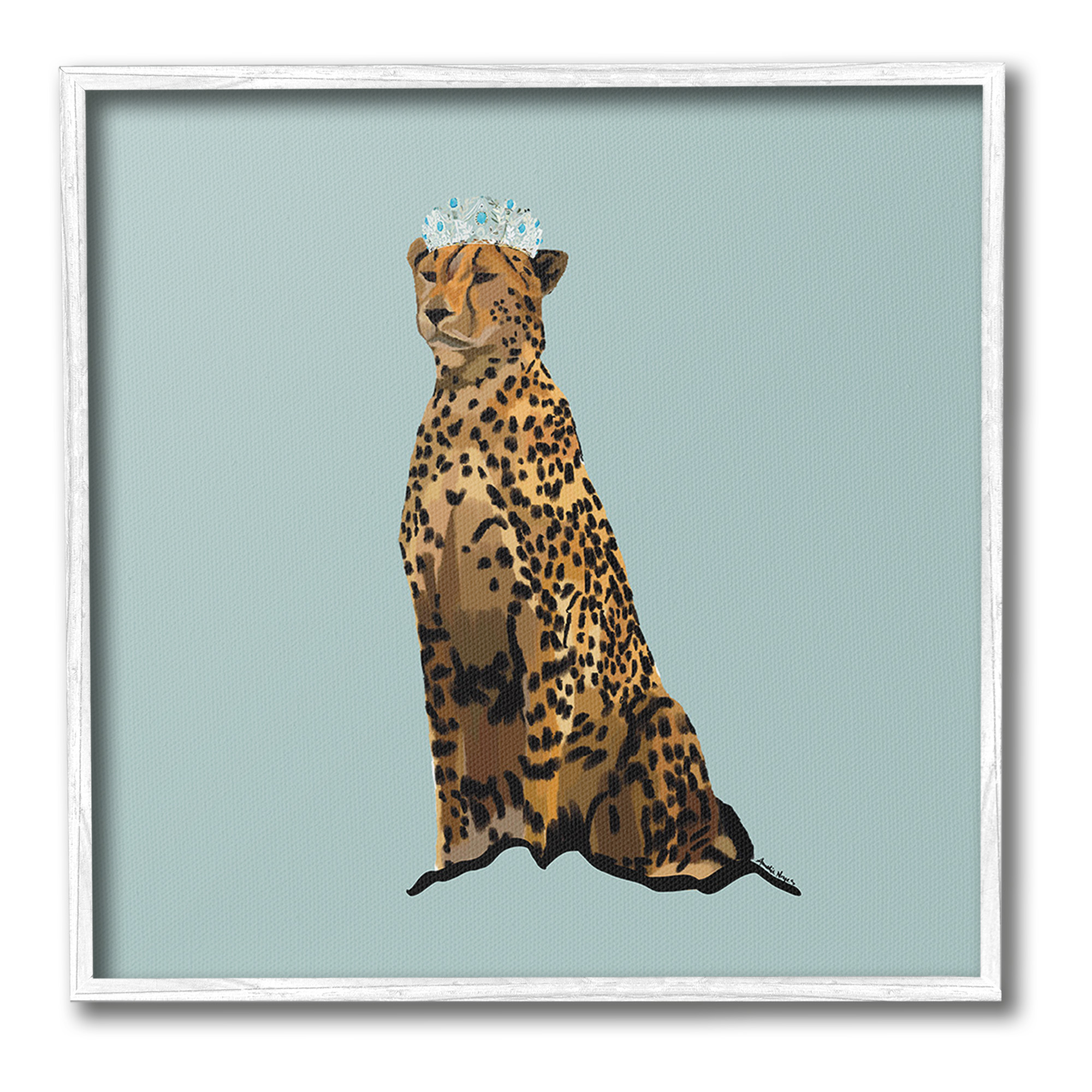 Stupell Industries Regal Leopard with Crown Animals & Insects Painting White Framed Art Print Wall Art, 12 x 12