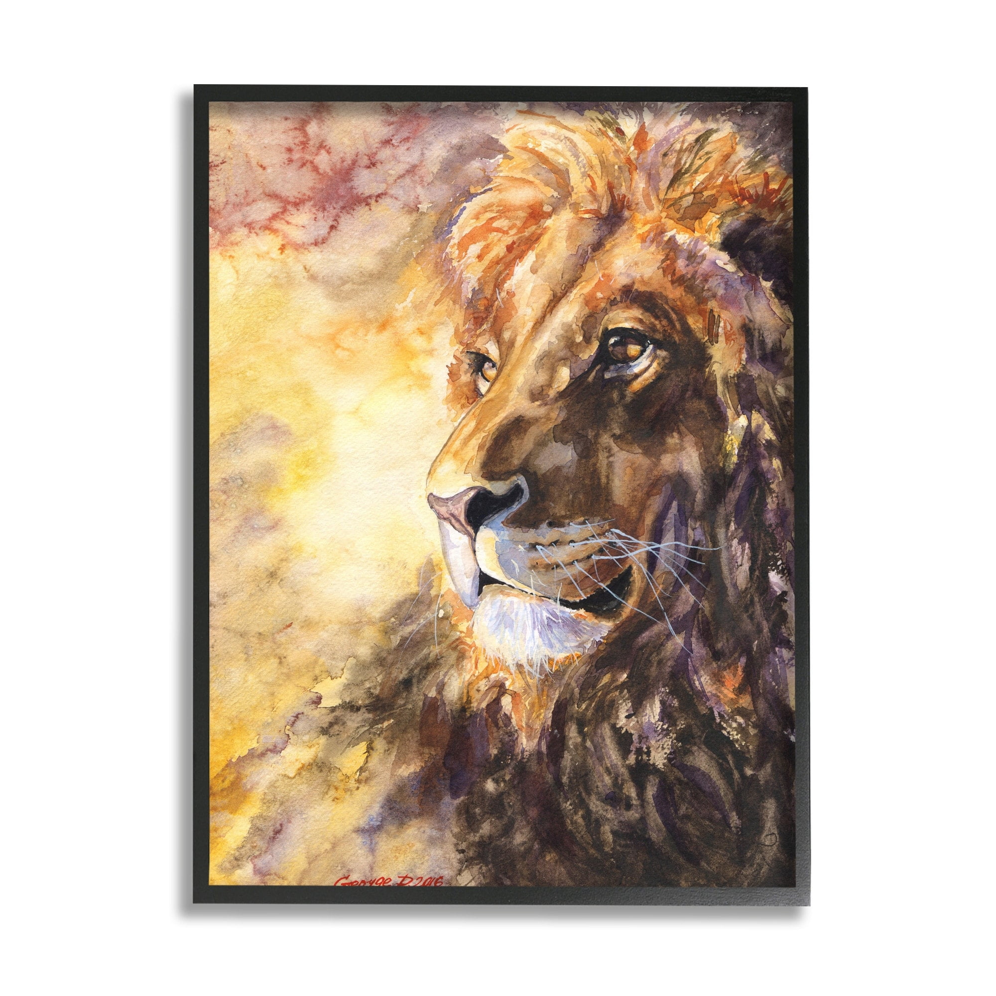 Stupell Industries Regal Lion Mane Safari Animal King Portrait Black Framed, 24 x 30, Design by George Dyachenko