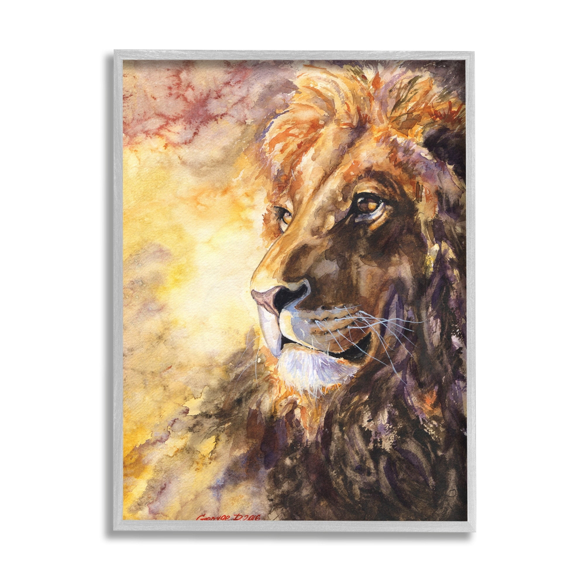 Stupell Industries Regal Lion Mane Safari Animal King Portrait Grey Framed, 16 x 20, Design by George Dyachenko