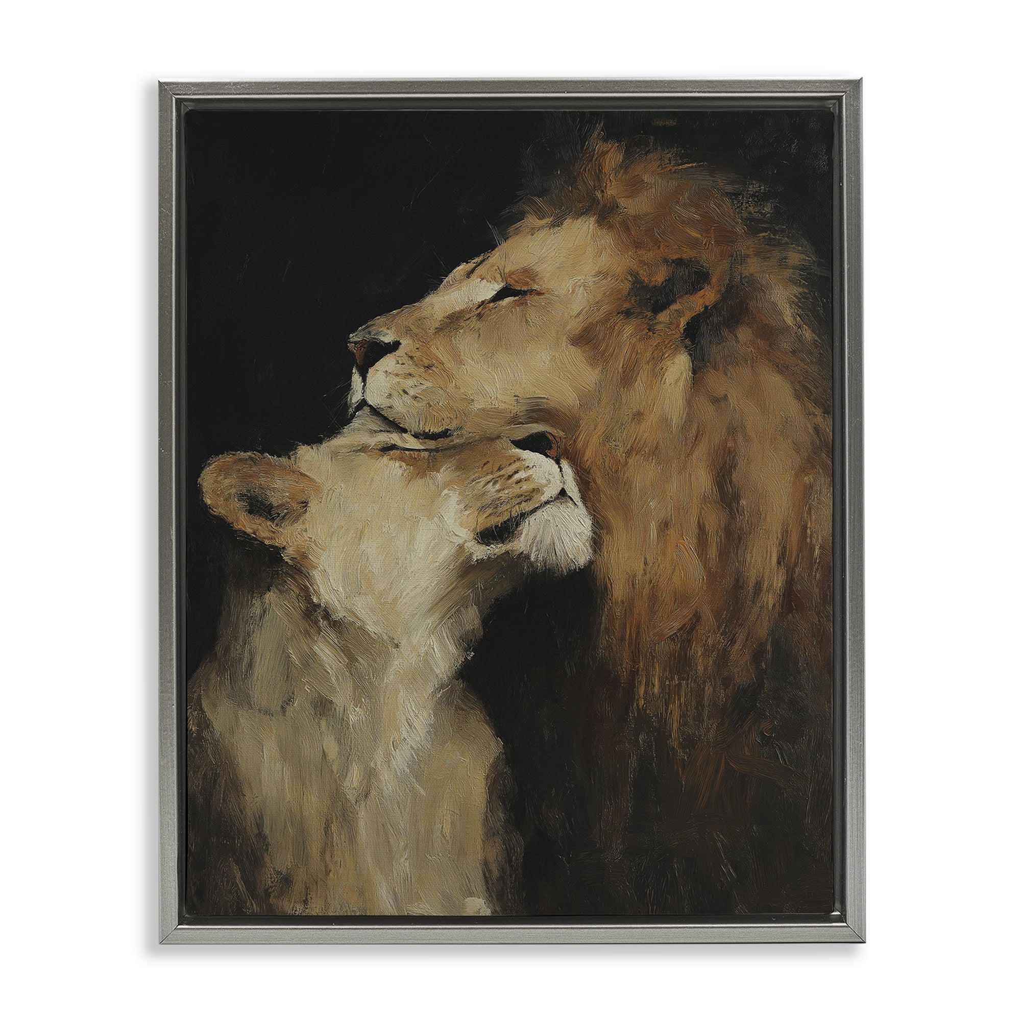 Stupell Industries Regal Pair of Lions Gray Framed Floater Canvas Wall Art, design by Svetlana Aleynikova