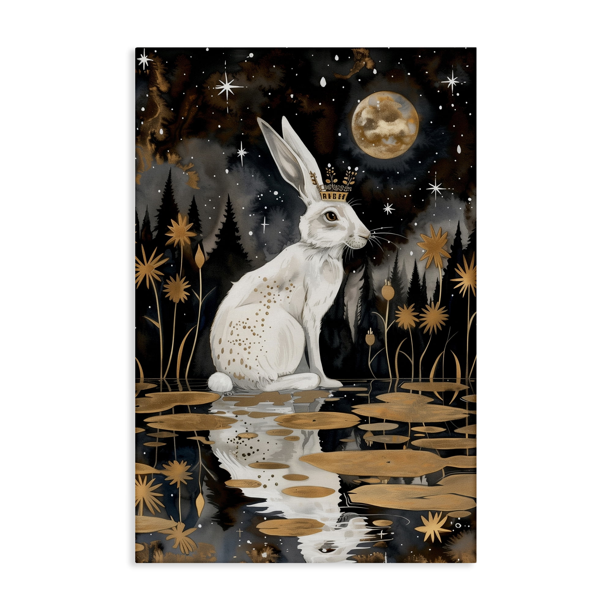 Stupell Industries Regal Rabbit Moonlight Animals & Insects Painting Gallery Wrapped Canvas Art Print Wall Art, 20 x 30