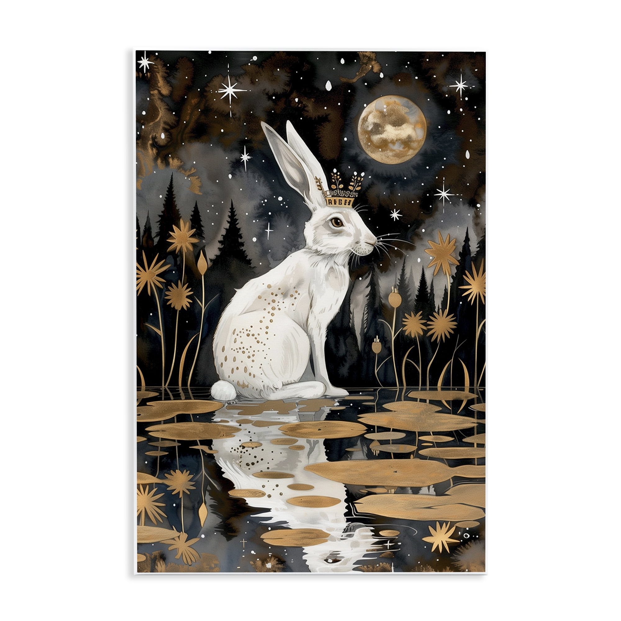 Stupell Industries Regal Rabbit Moonlight Animals & Insects Painting Unframed Art Print Wall Art, 13 x 19