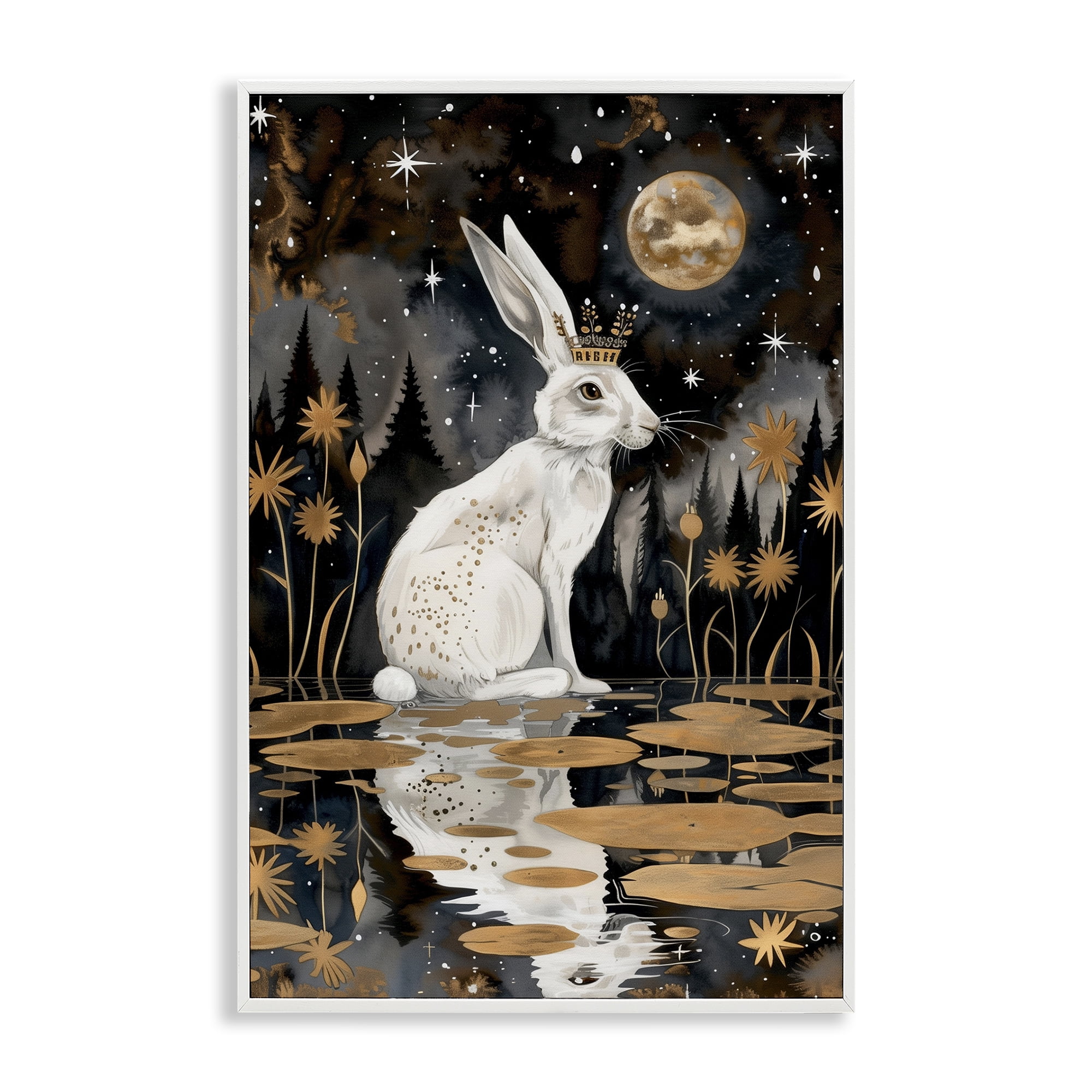 Stupell Industries Regal Rabbit Moonlight Animals & Insects Painting White Framed Art Print Wall Art, 12 x 18