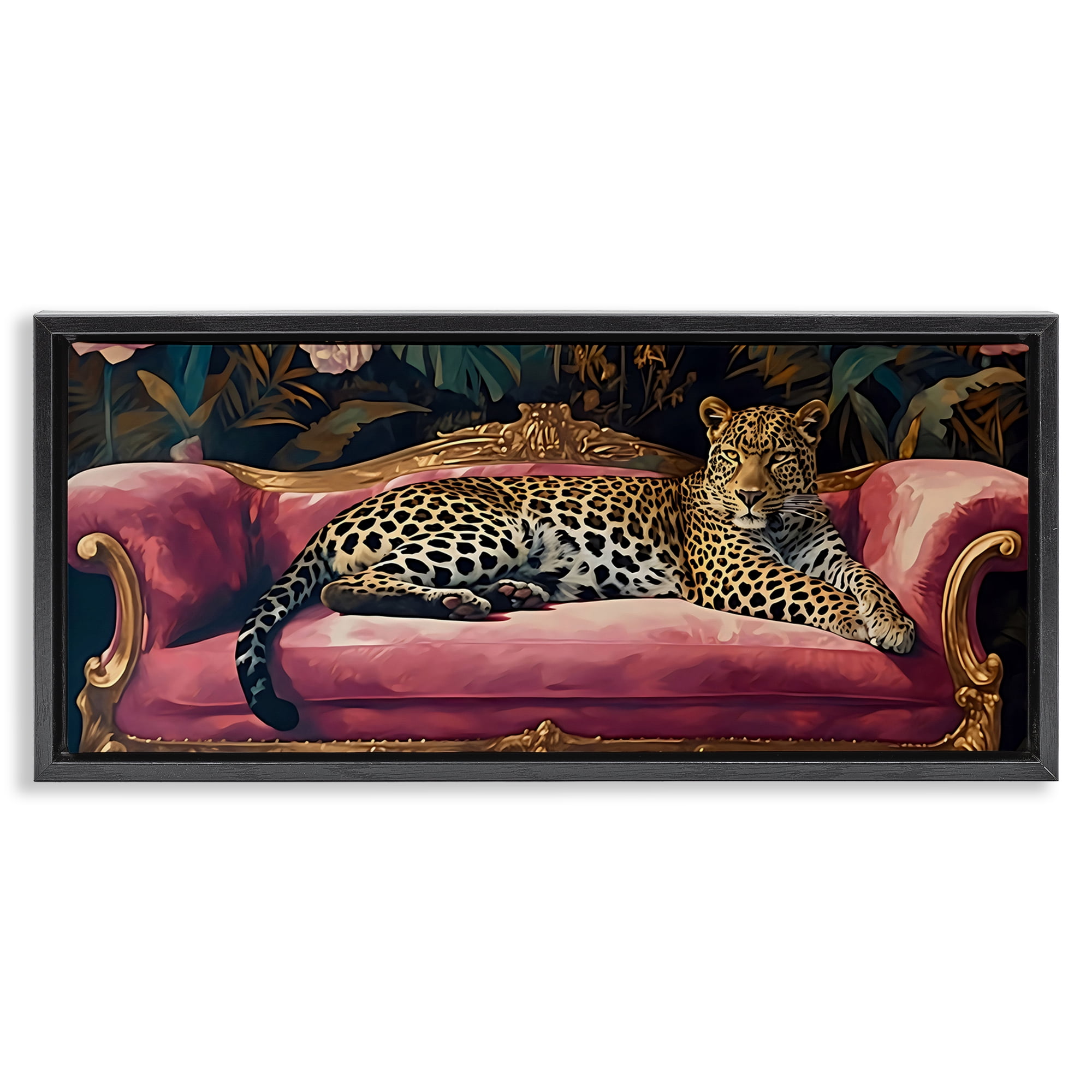 Stupell Industries Regal Relaxation Leopard on Pink Black Framed Floater Canvas Wall Art, design by Creative Studio