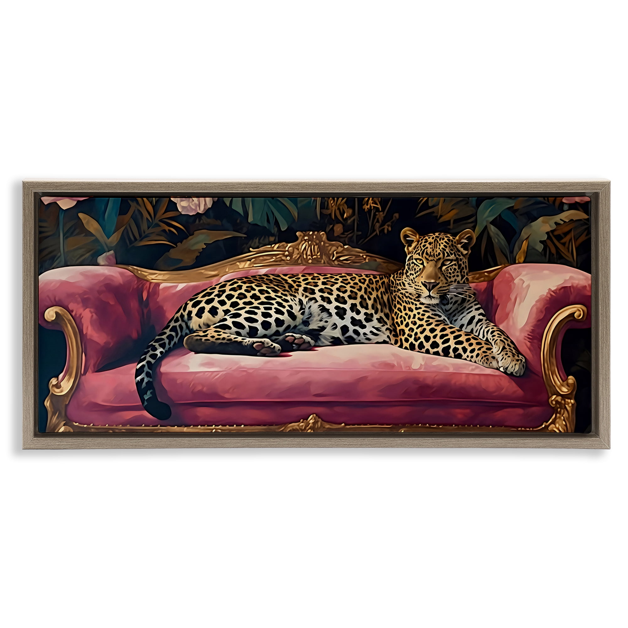 Stupell Industries Regal Relaxation Leopard on Pink Brown Framed Floater Canvas Wall Art, design by Creative Studio