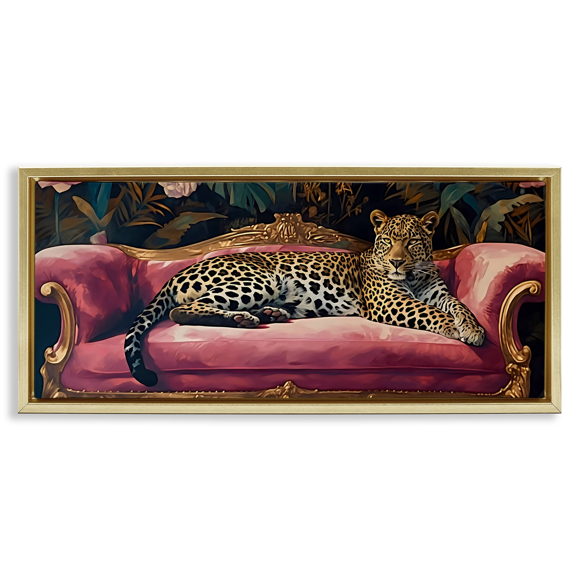 Stupell Industries Regal Relaxation Leopard on Pink Gold Framed Floater Canvas Wall Art, design by Creative Studio