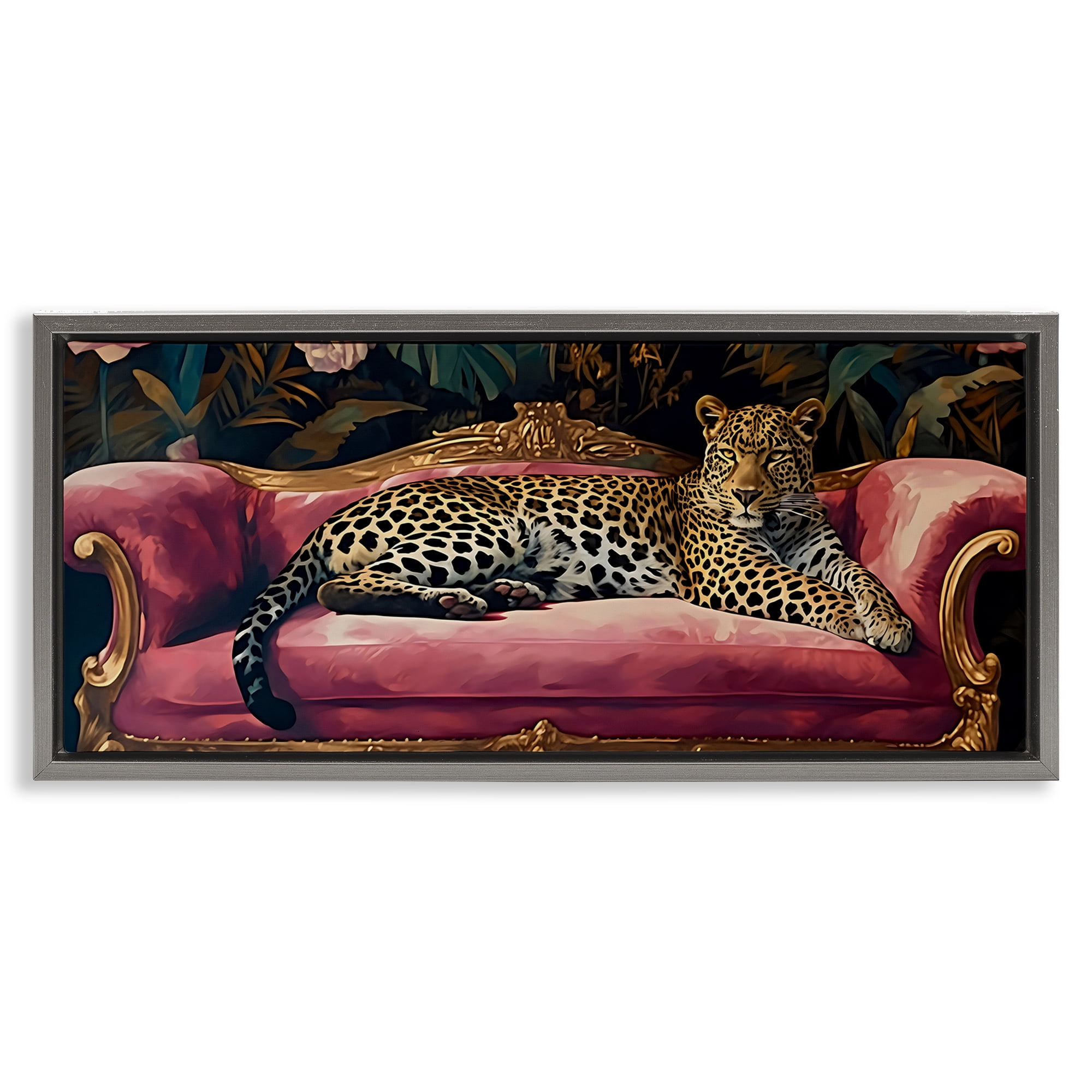 Stupell Industries Regal Relaxation Leopard on Pink Gray Framed Floater Canvas Wall Art, design by Creative Studio