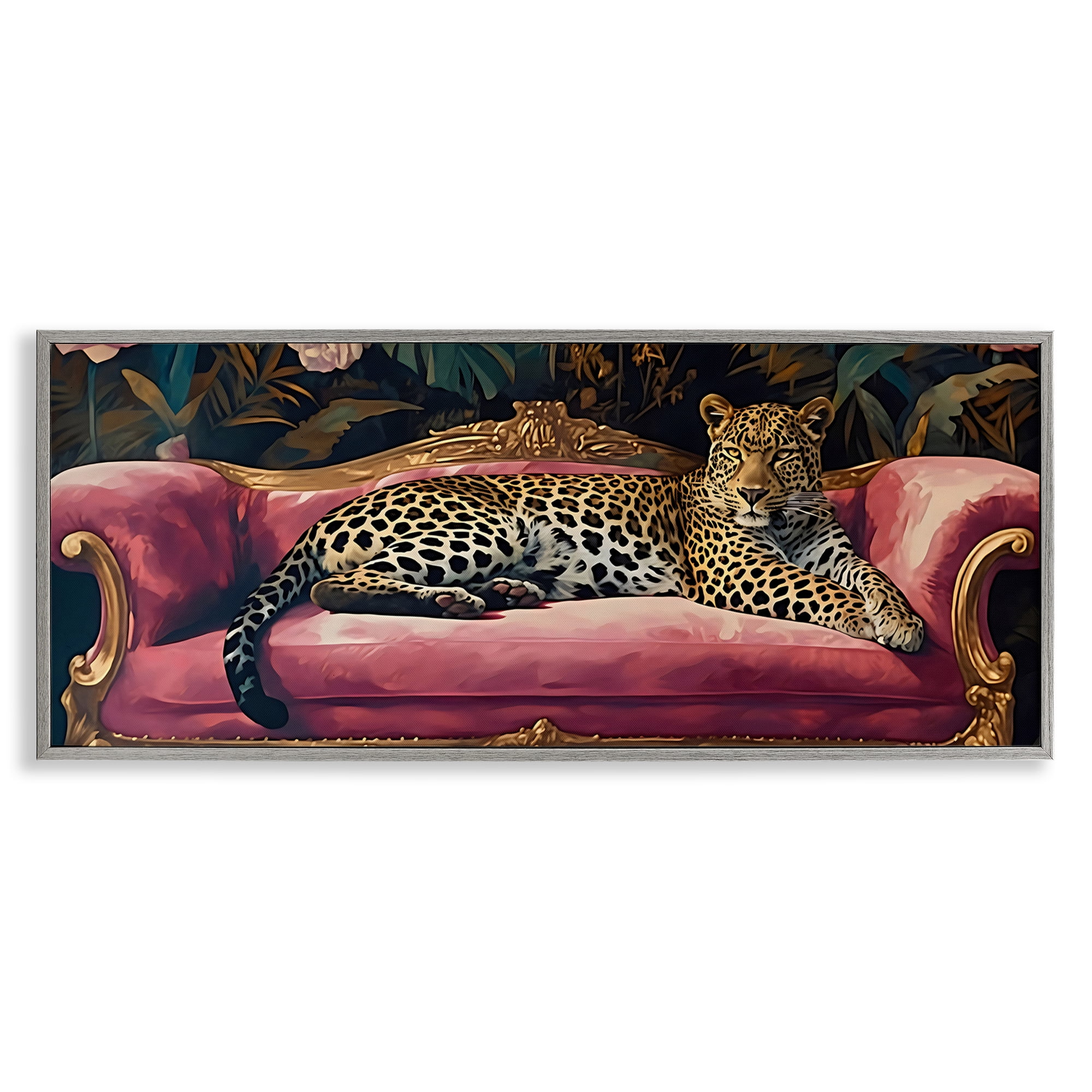 Stupell Industries Regal Relaxation Leopard on Pink Gray Framed Giclee Art, design by Creative Studio