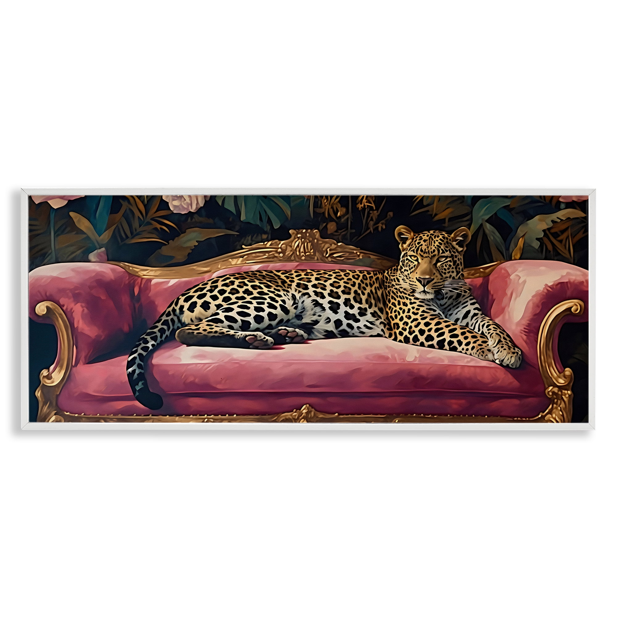 Stupell Industries Regal Relaxation Leopard on Pink White Framed Giclee Art, design by Creative Studio