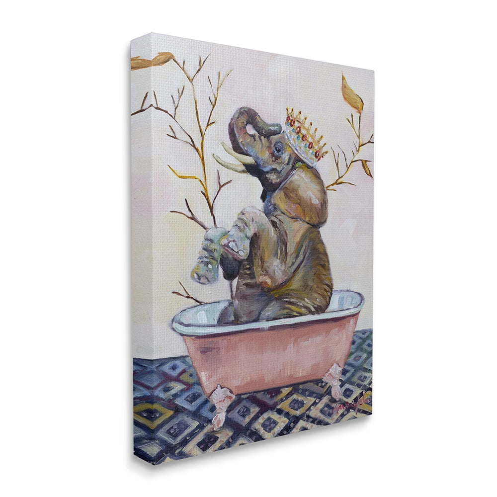 Stupell Industries Regal Safari Elephant with Pink Bath Tub Canvas Wall Art by Karen Weber Fine Art