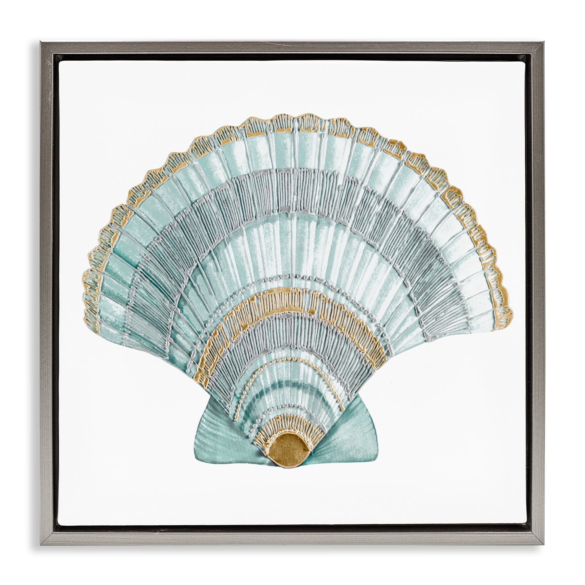 Stupell Industries Regal Shells Scallop Gray Framed Floater Canvas Wall Art, design by Lorenzo Collective