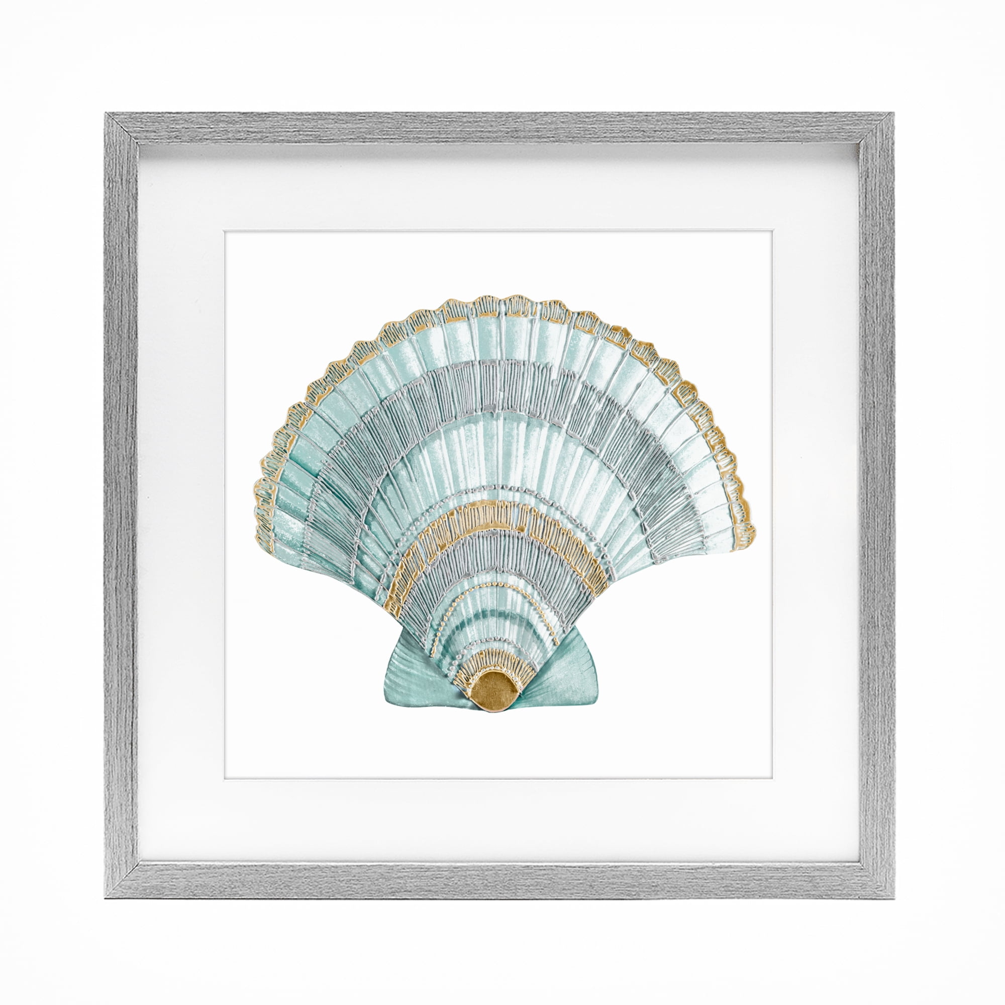 Stupell Industries Regal Shells Scallop Gray Framed Print Under Glass, design by Lorenzo Collective