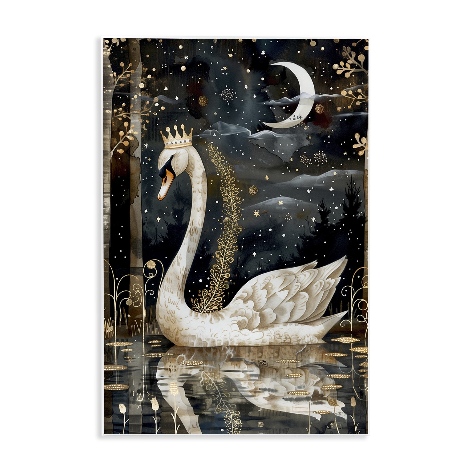 Stupell Industries Regal Swan Moonlight Animals & Insects Painting Unframed Art Print Wall Art, 13 x 19