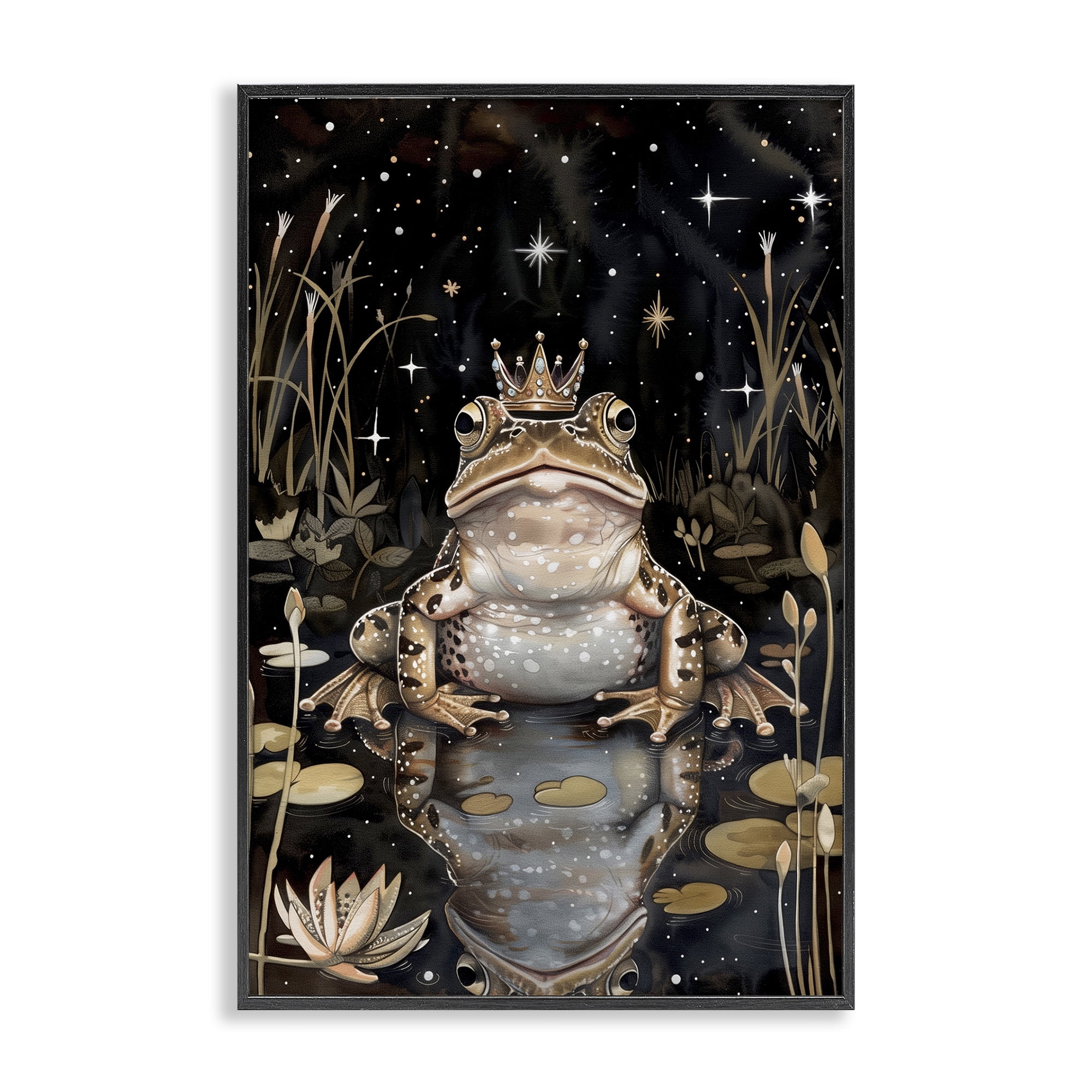 Stupell Industries Regal Toad at Night Animals & Insects Painting Black Framed Art Print Wall Art, 16 x 24