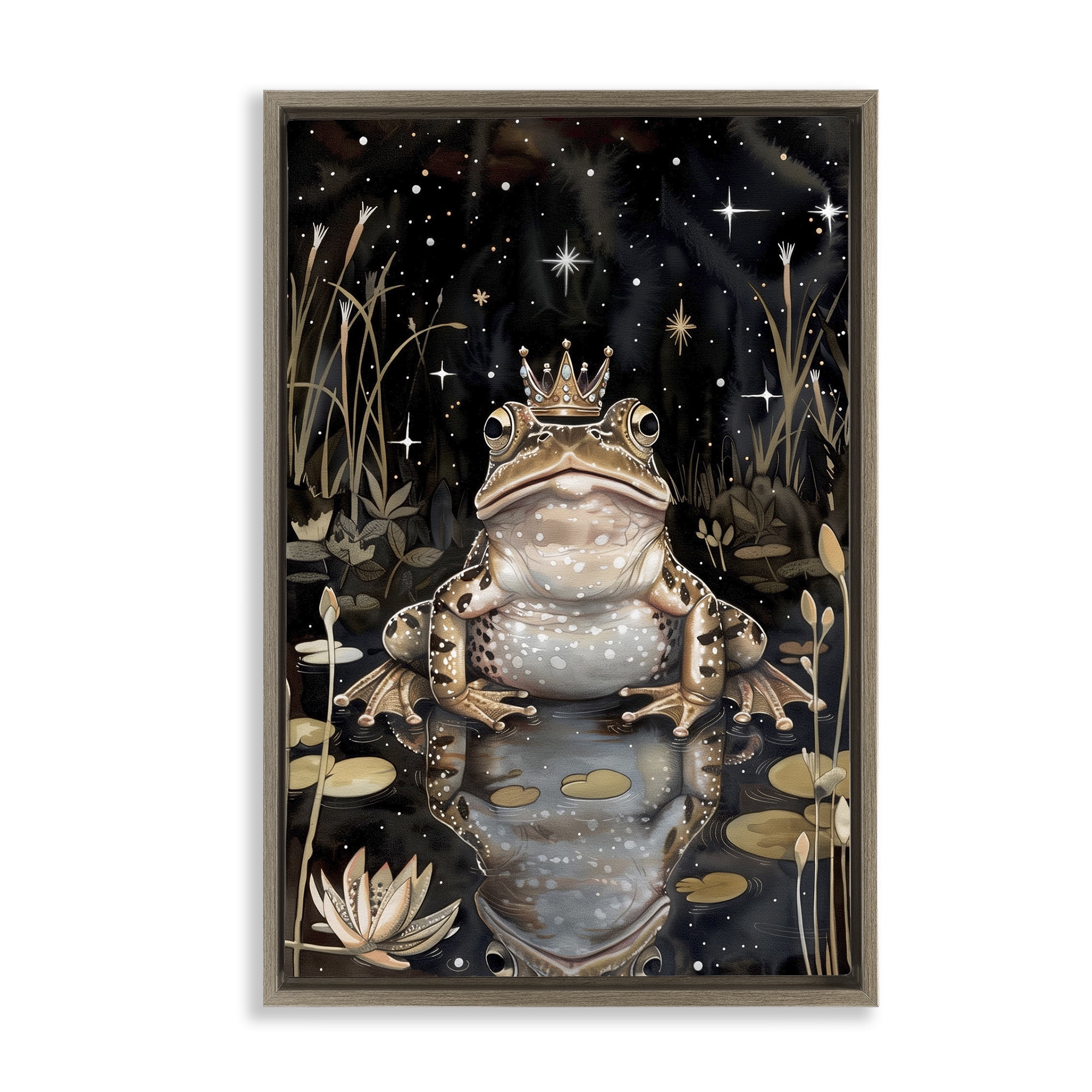 Stupell Industries Regal Toad at Night Animals & Insects Painting Brown Floater Framed Art Print Wall Art, 17 x 25