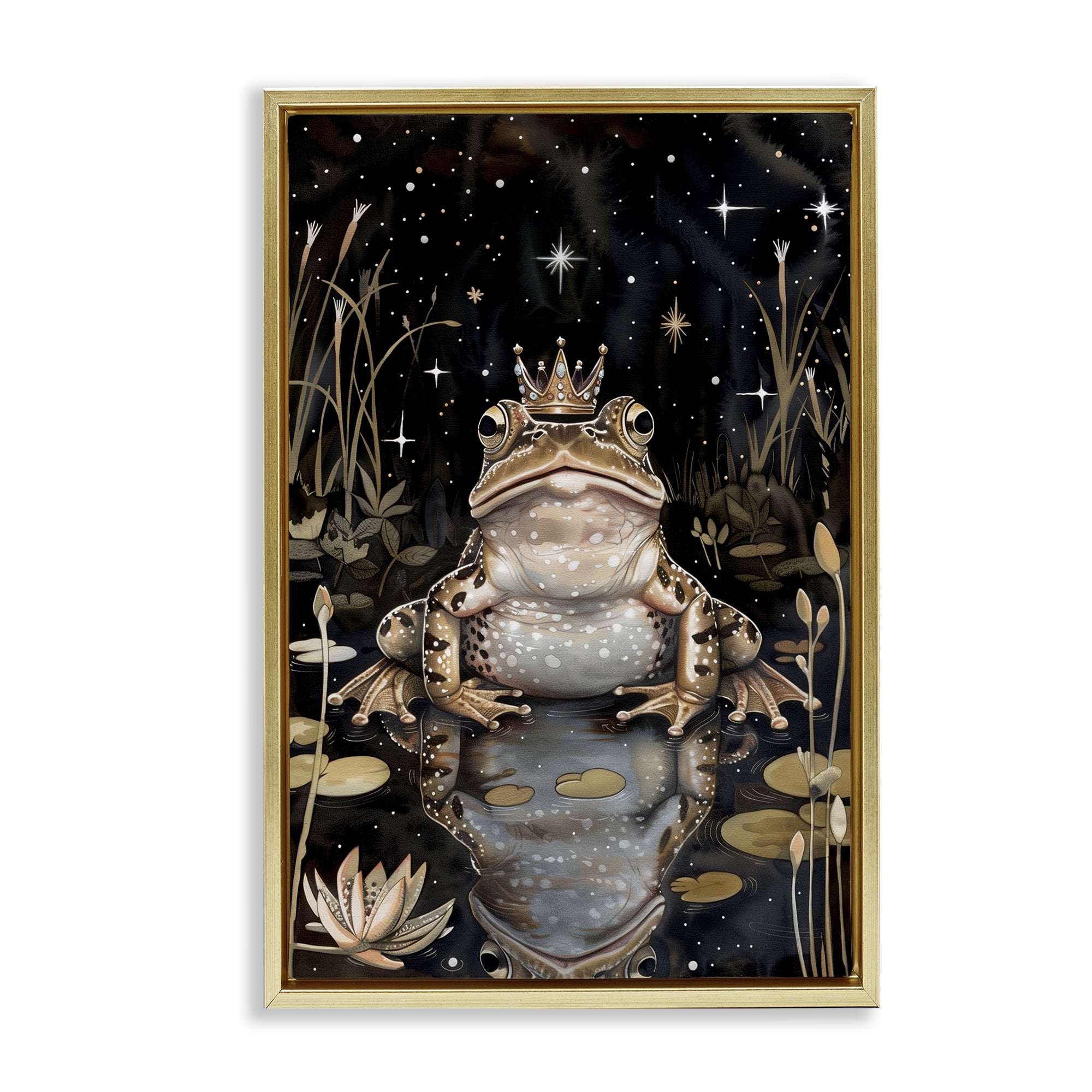 Stupell Industries Regal Toad at Night Animals & Insects Painting Gold Floater Framed Art Print Wall Art, 21 x 31