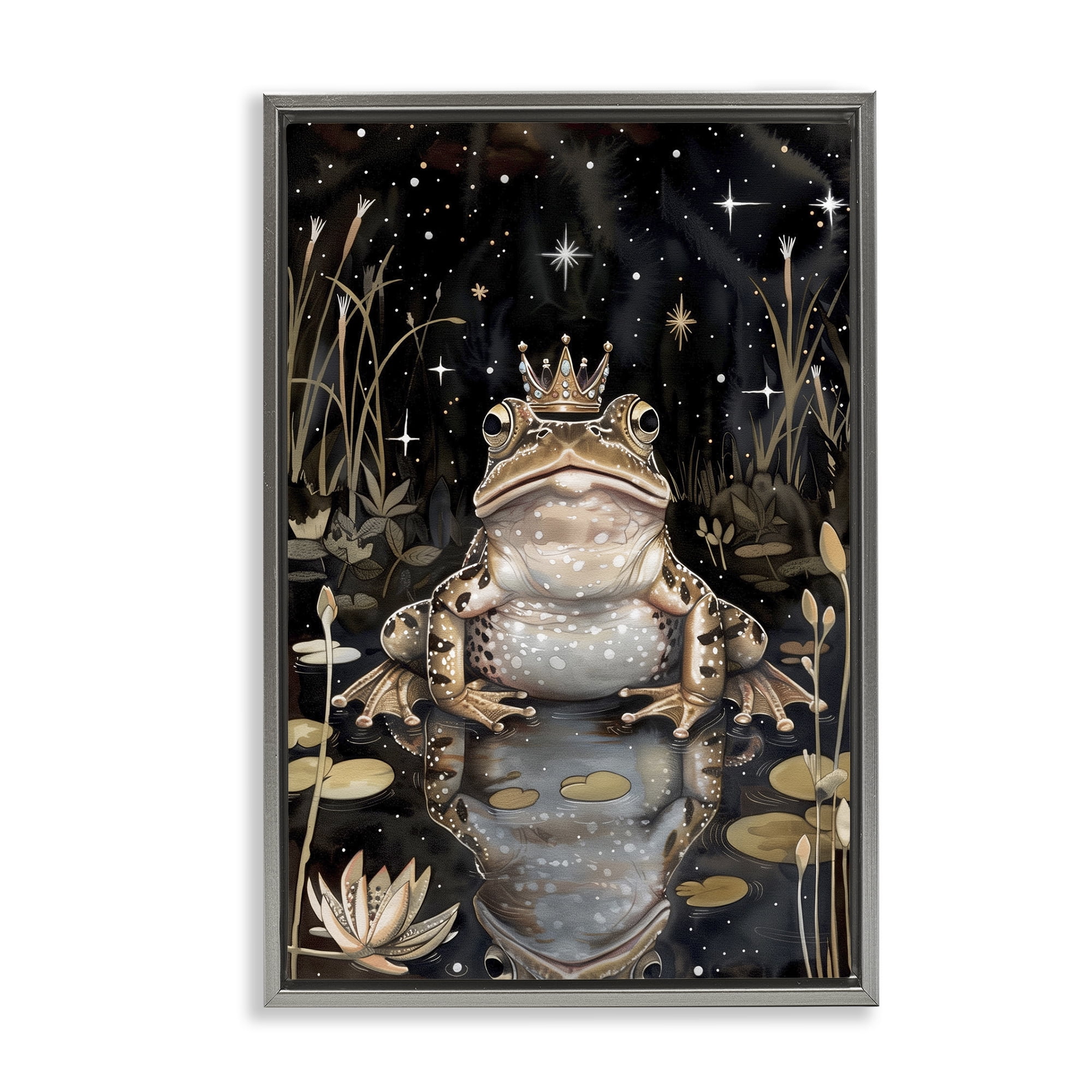 Stupell Industries Regal Toad at Night Animals & Insects Painting Gray Floater Framed Art Print Wall Art, 17 x 25