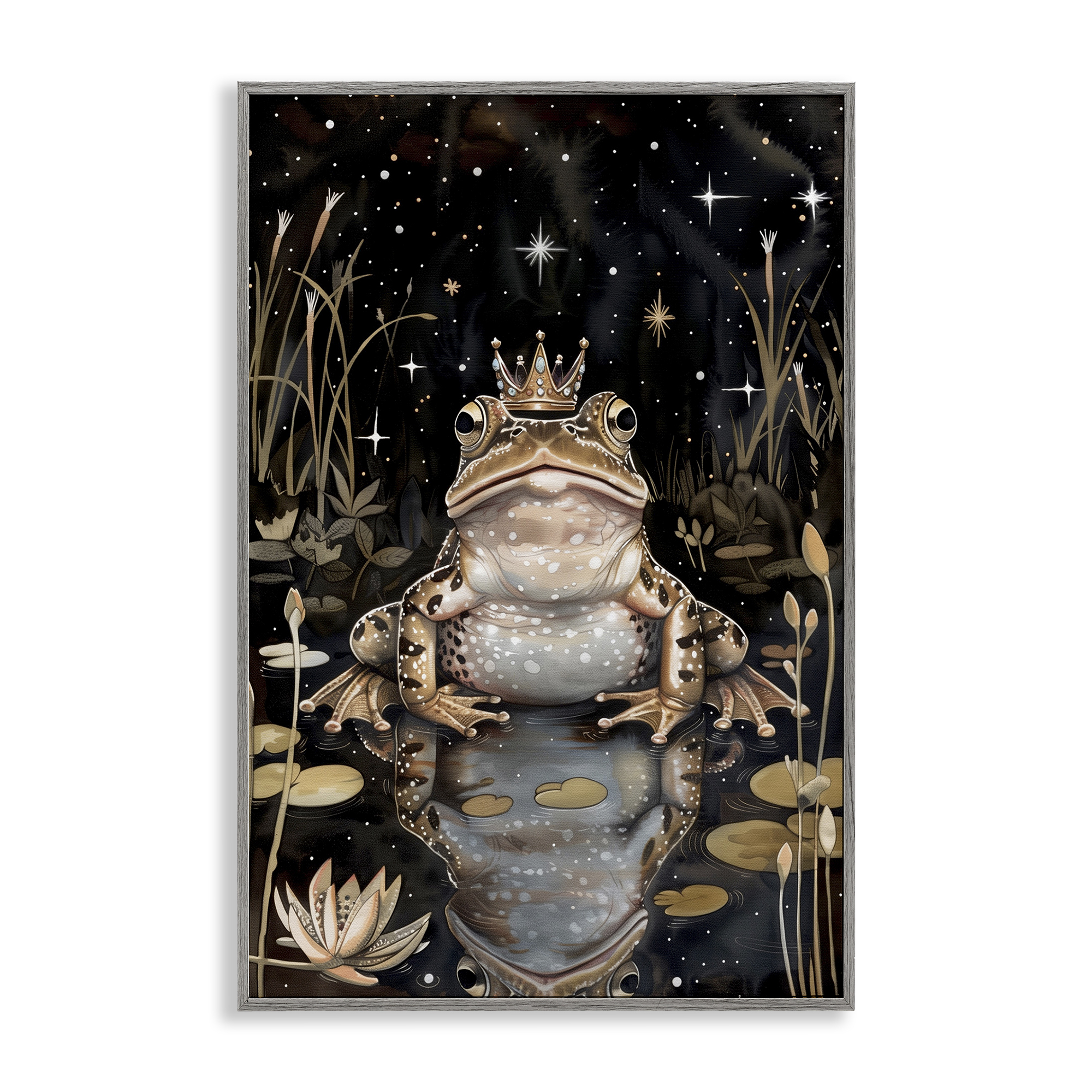Stupell Industries Regal Toad at Night Animals & Insects Painting Gray Framed Art Print Wall Art, 16 x 24