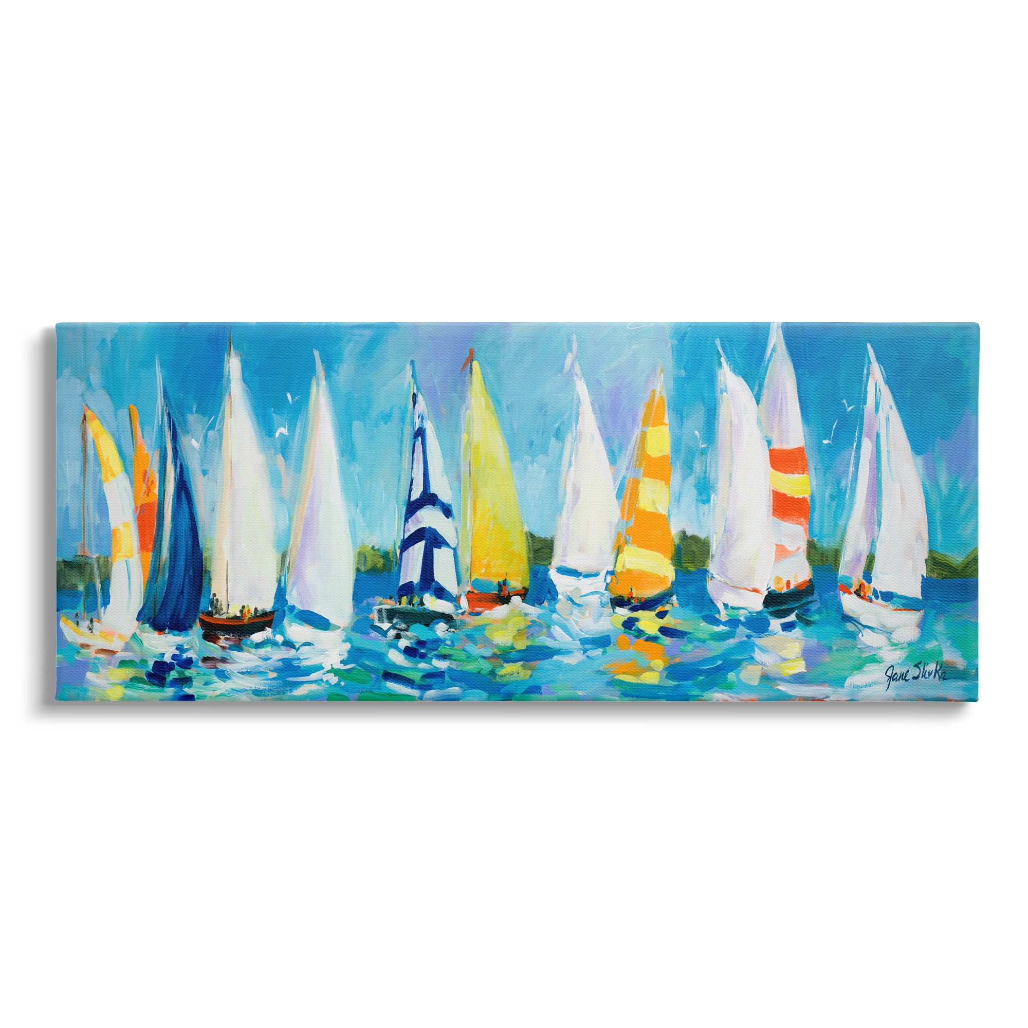 Stupell Industries Regatta Sailboat Fleet Transportation Painting Gallery Wrapped Canvas Print Wall Art, 30 x 13