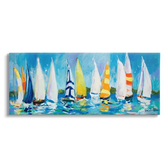 Stupell Industries Regatta Sailboat Fleet Transportation Painting Gallery Wrapped Canvas Print Wall Art, 30 x 13