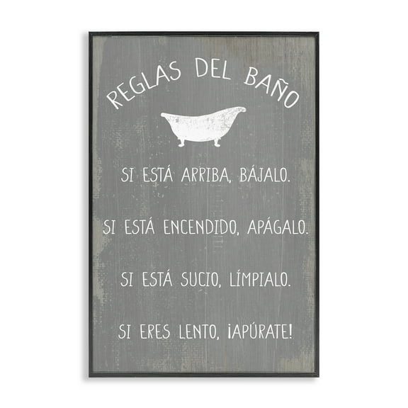 Stupell Industries Reglas Del Baño con Bañera Bath & Laundry Painting Black Framed Art Print Wall Art, 12 x 18