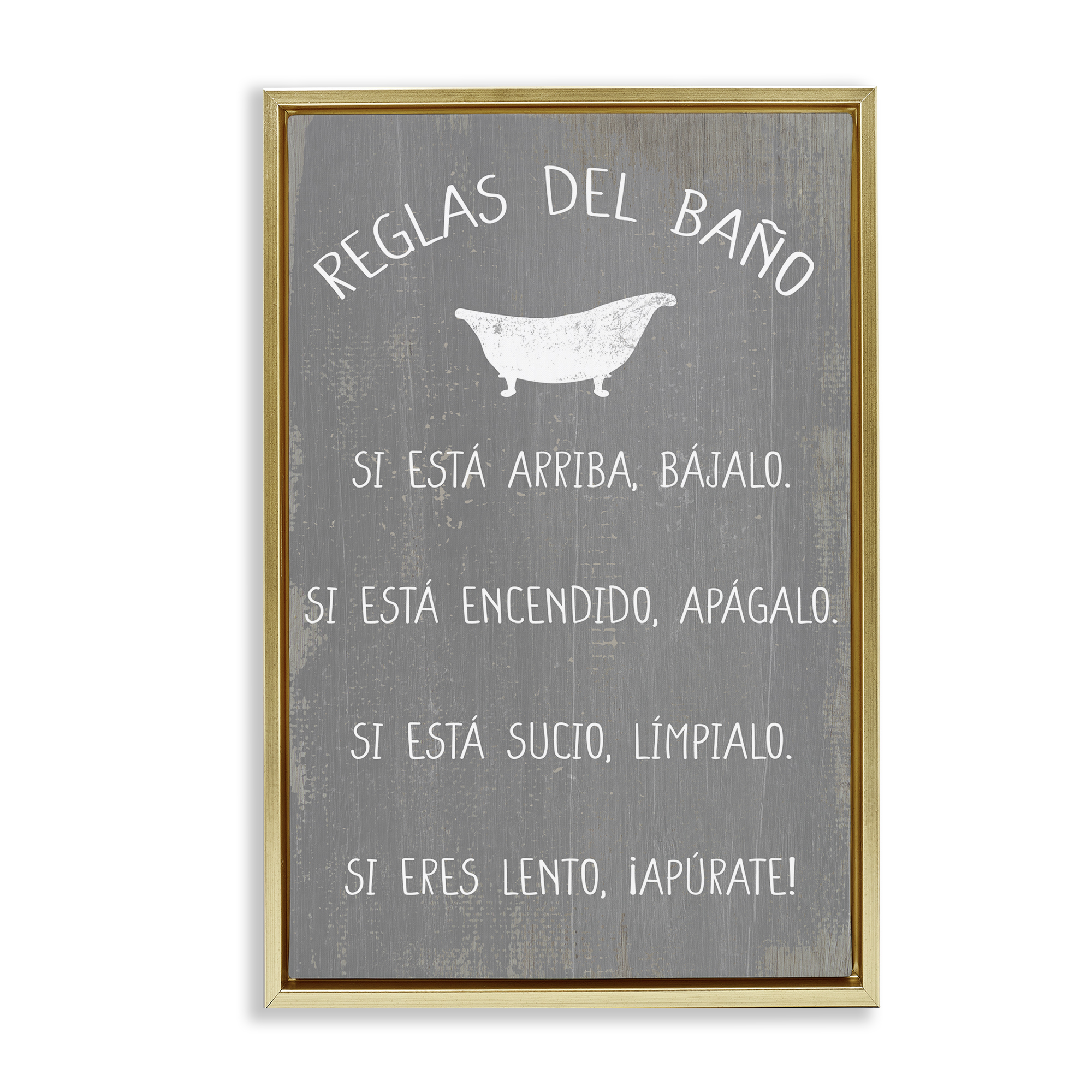 Stupell Industries Reglas Del Baño con Bañera Bath & Laundry Painting Gold Floater Framed Art Print Wall Art, 17 x 25