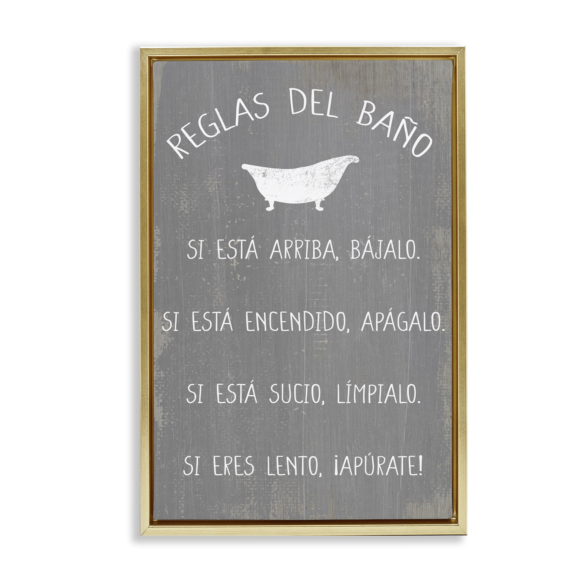 Stupell Industries Reglas Del Baño con Bañera Bath & Laundry Painting Gold Floater Framed Art Print Wall Art, 21 x 31