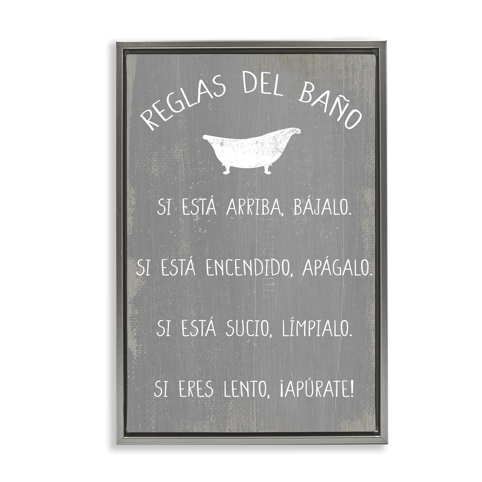 Stupell Industries Reglas Del Baño con Bañera Bath & Laundry Painting Gray Floater Framed Art Print Wall Art, 21 x 31