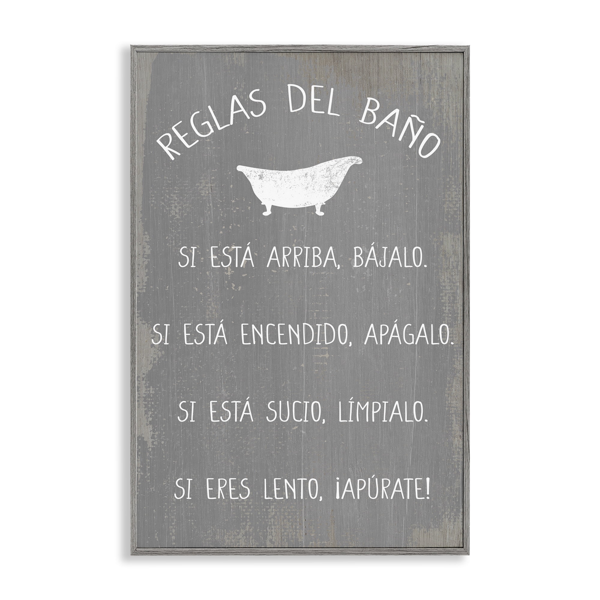 Stupell Industries Reglas Del Baño con Bañera Bath & Laundry Painting Gray Framed Art Print Wall Art, 12 x 18