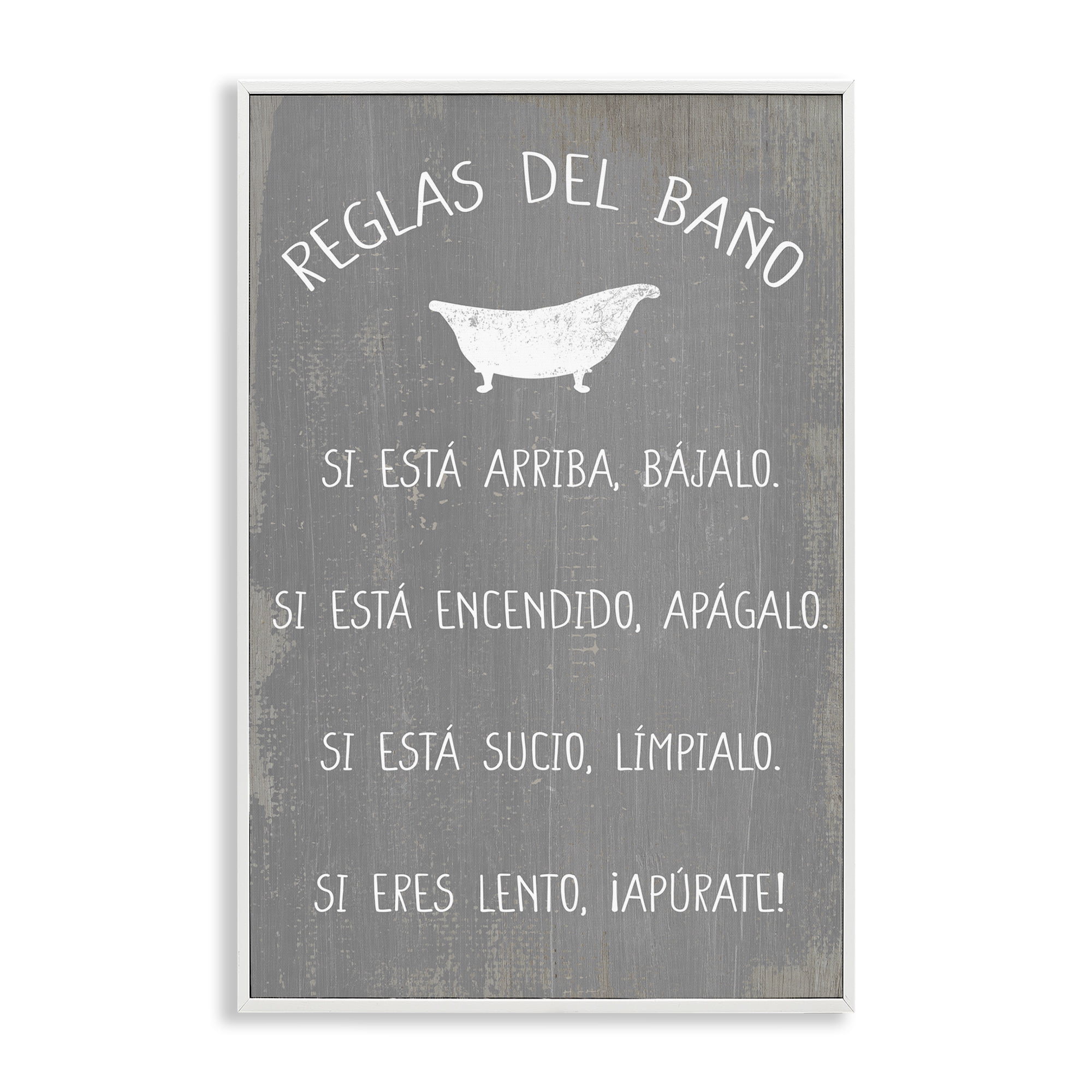 Stupell Industries Reglas Del Baño con Bañera Bath & Laundry Painting White Framed Art Print Wall Art, 16 x 24