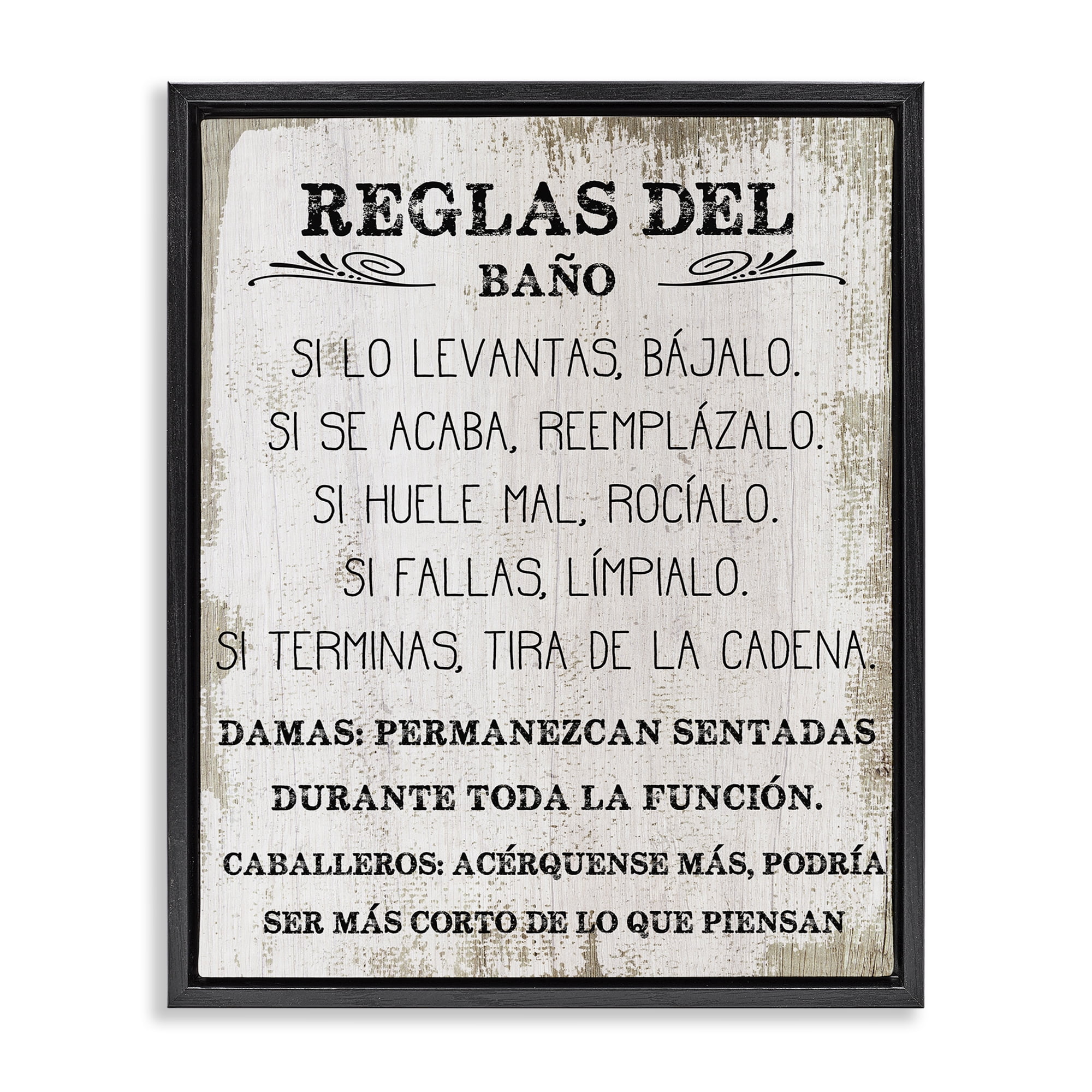 Stupell Industries Reglas Divertidas del Baño Bath & Laundry Painting Black Floater Framed Art Print Wall Art, 17 x 21