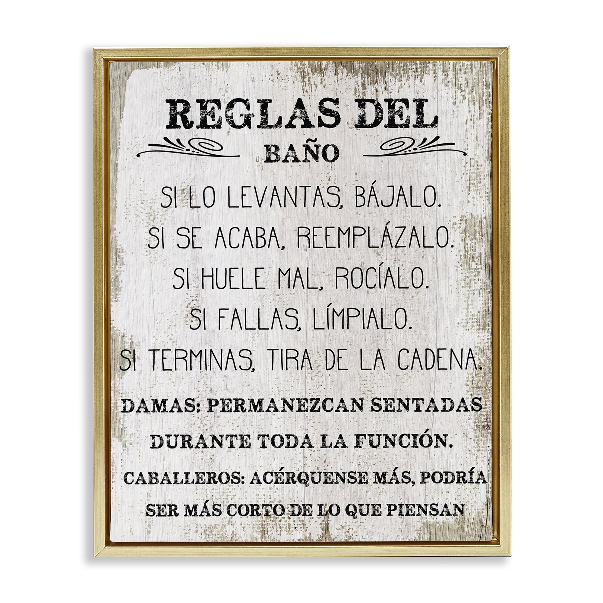 Stupell Industries Reglas Divertidas del Baño Bath & Laundry Painting Gold Floater Framed Art Print Wall Art, 25 x 31