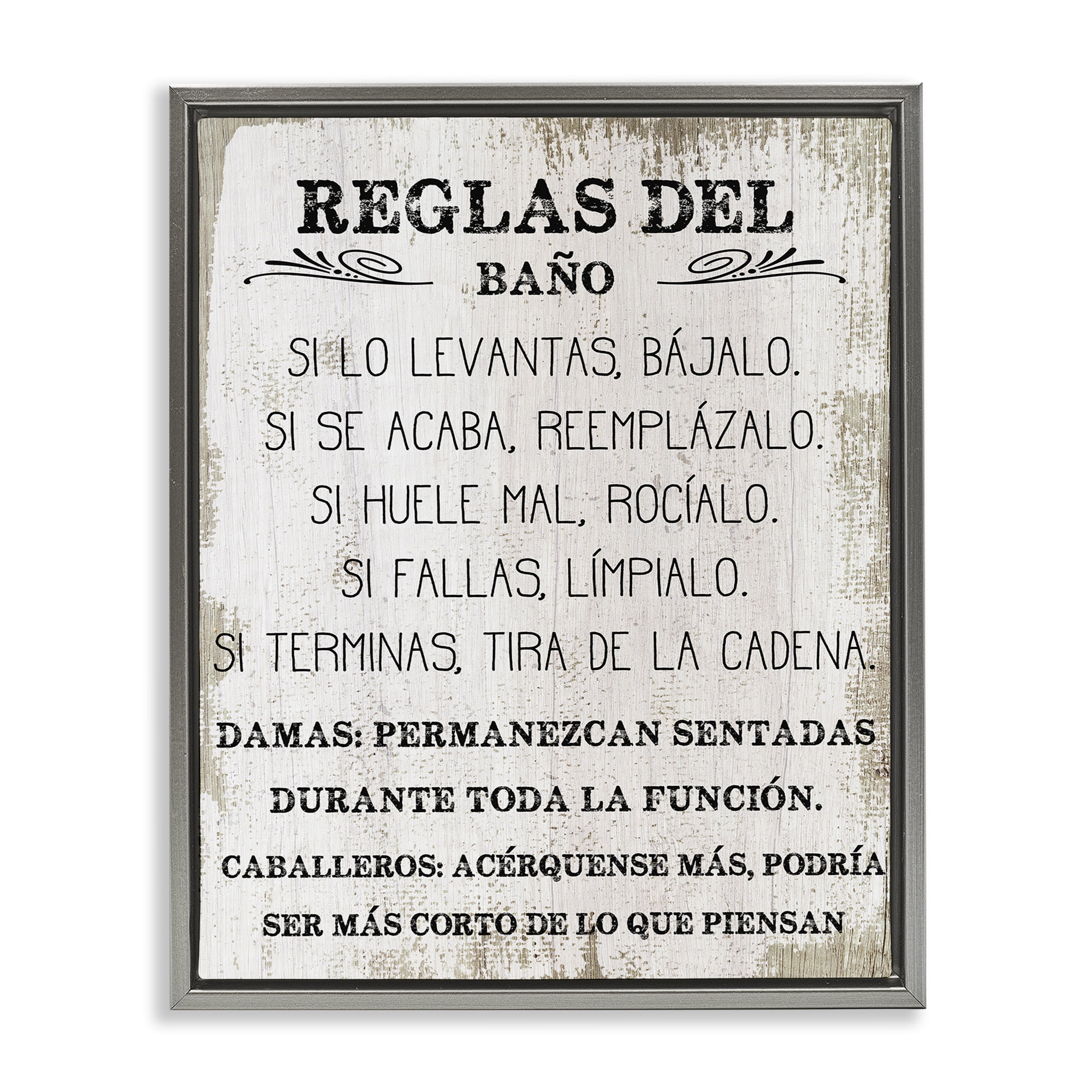 Stupell Industries Reglas Divertidas del Baño Bath & Laundry Painting Gray Floater Framed Art Print Wall Art, 17 x 21