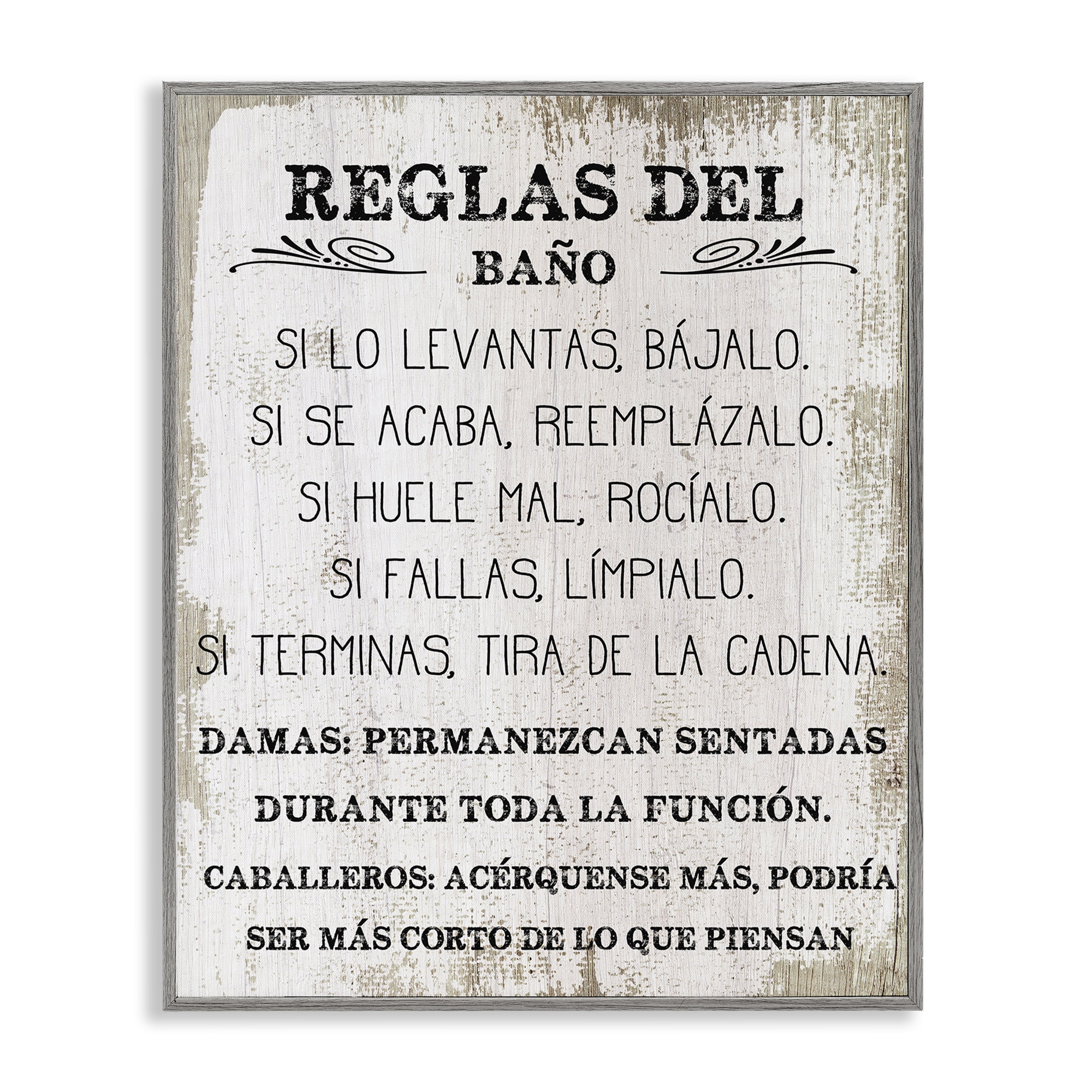 Stupell Industries Reglas Divertidas del Baño Bath & Laundry Painting Gray Framed Art Print Wall Art, 11 x 14
