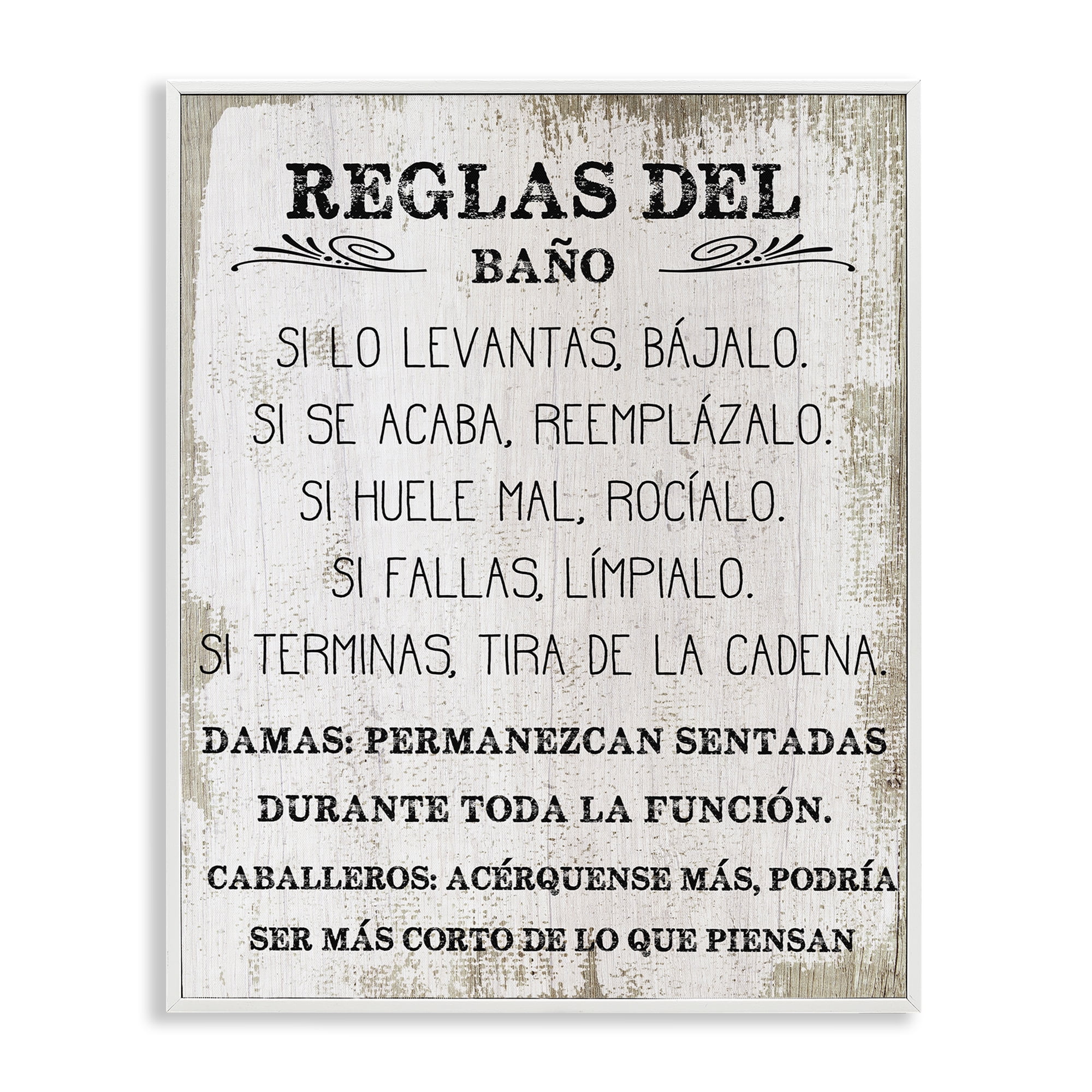 Stupell Industries Reglas Divertidas del Baño Bath & Laundry Painting White Framed Art Print Wall Art, 24 x 30