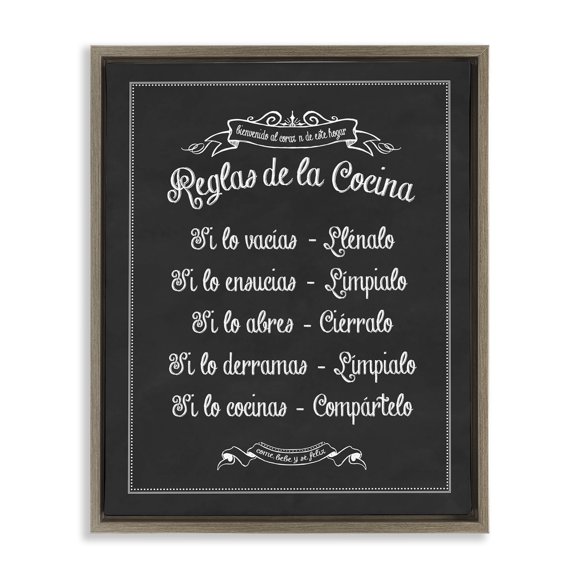 Stupell Industries Reglas de la Cocina Food & Beverage Painting Brown Floater Framed Art Print Wall Art, 17 x 21