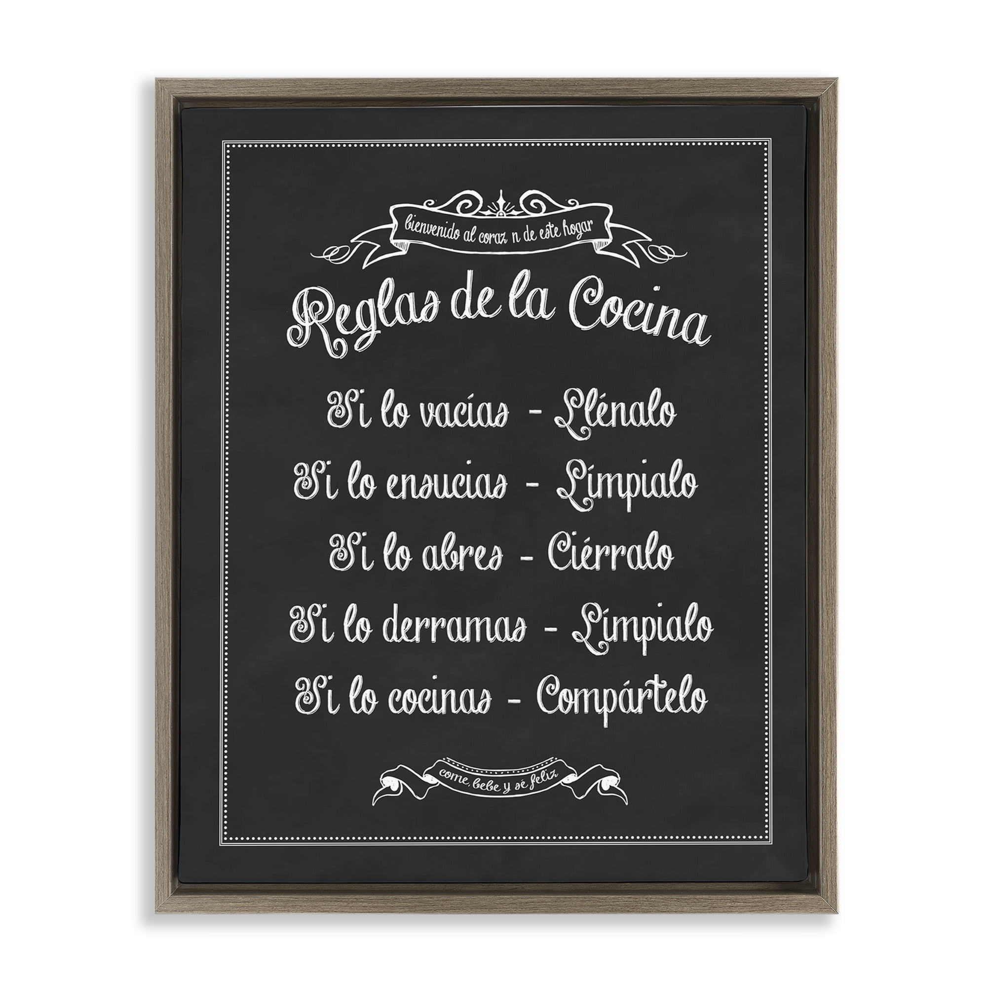 Stupell Industries Reglas de la Cocina Food & Beverage Painting Brown Floater Framed Art Print Wall Art, 25 x 31