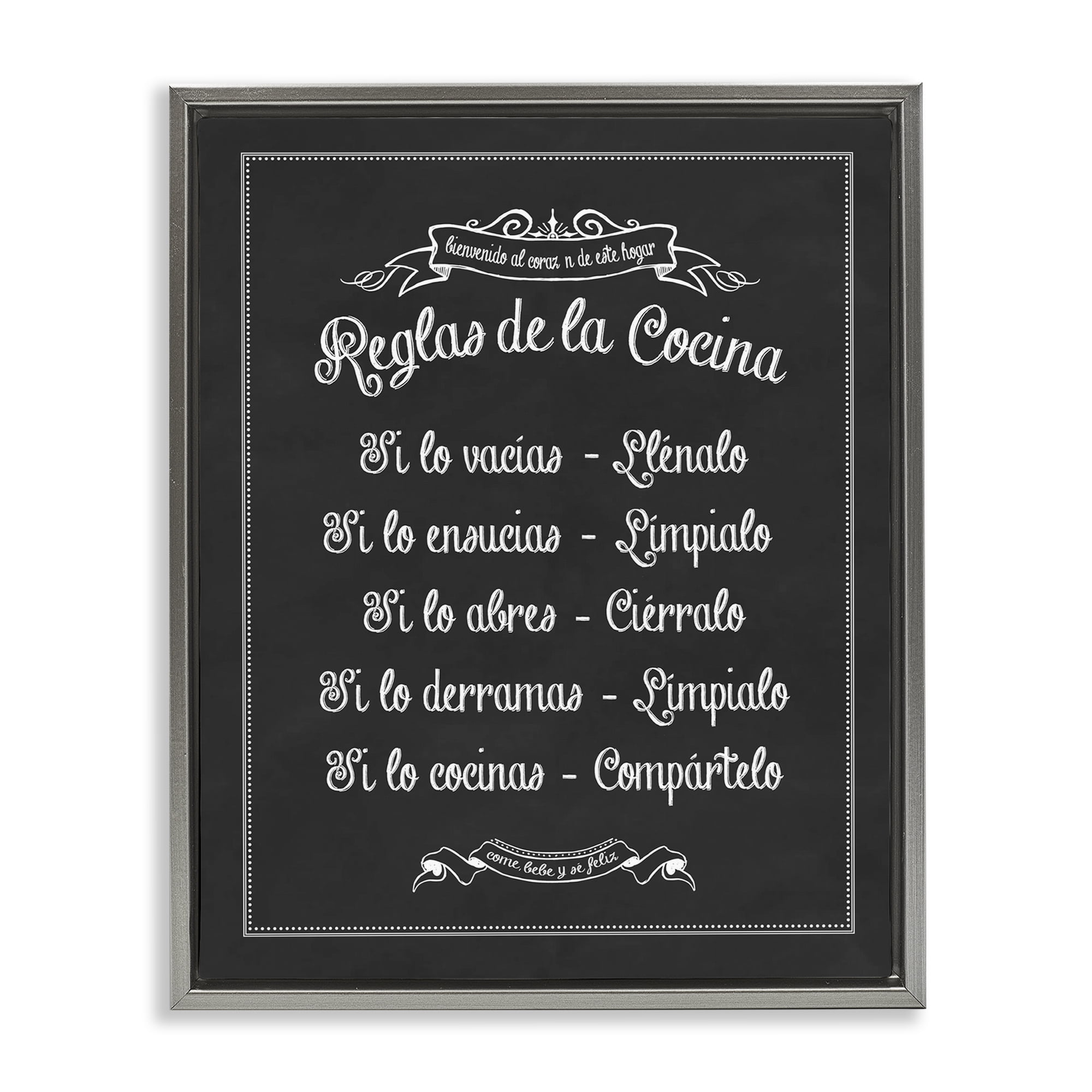 Stupell Industries Reglas de la Cocina Food & Beverage Painting Gray Floater Framed Art Print Wall Art, 25 x 31