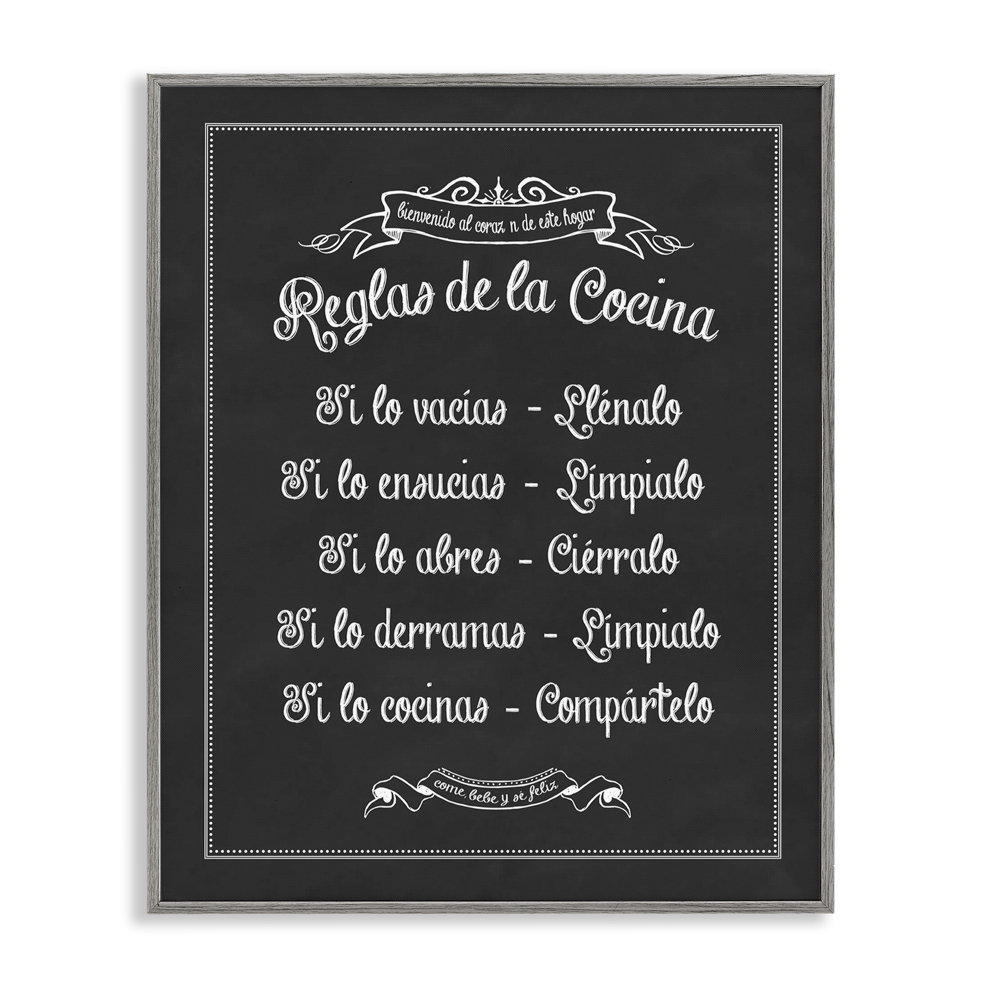 Stupell Industries Reglas de la Cocina Food & Beverage Painting Gray Framed Art Print Wall Art, 11 x 14
