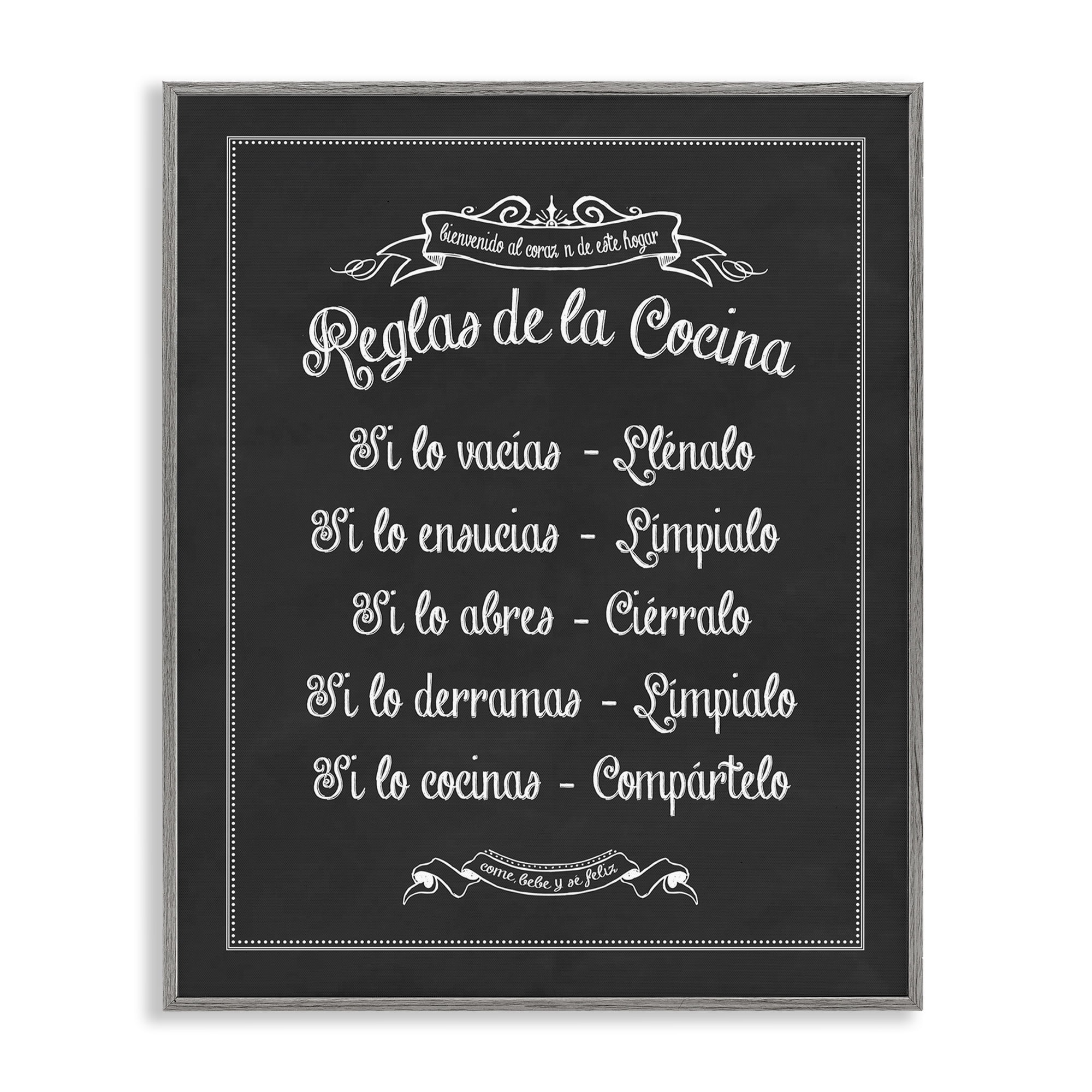 Stupell Industries Reglas de la Cocina Food & Beverage Painting Gray Framed Art Print Wall Art, 24 x 30
