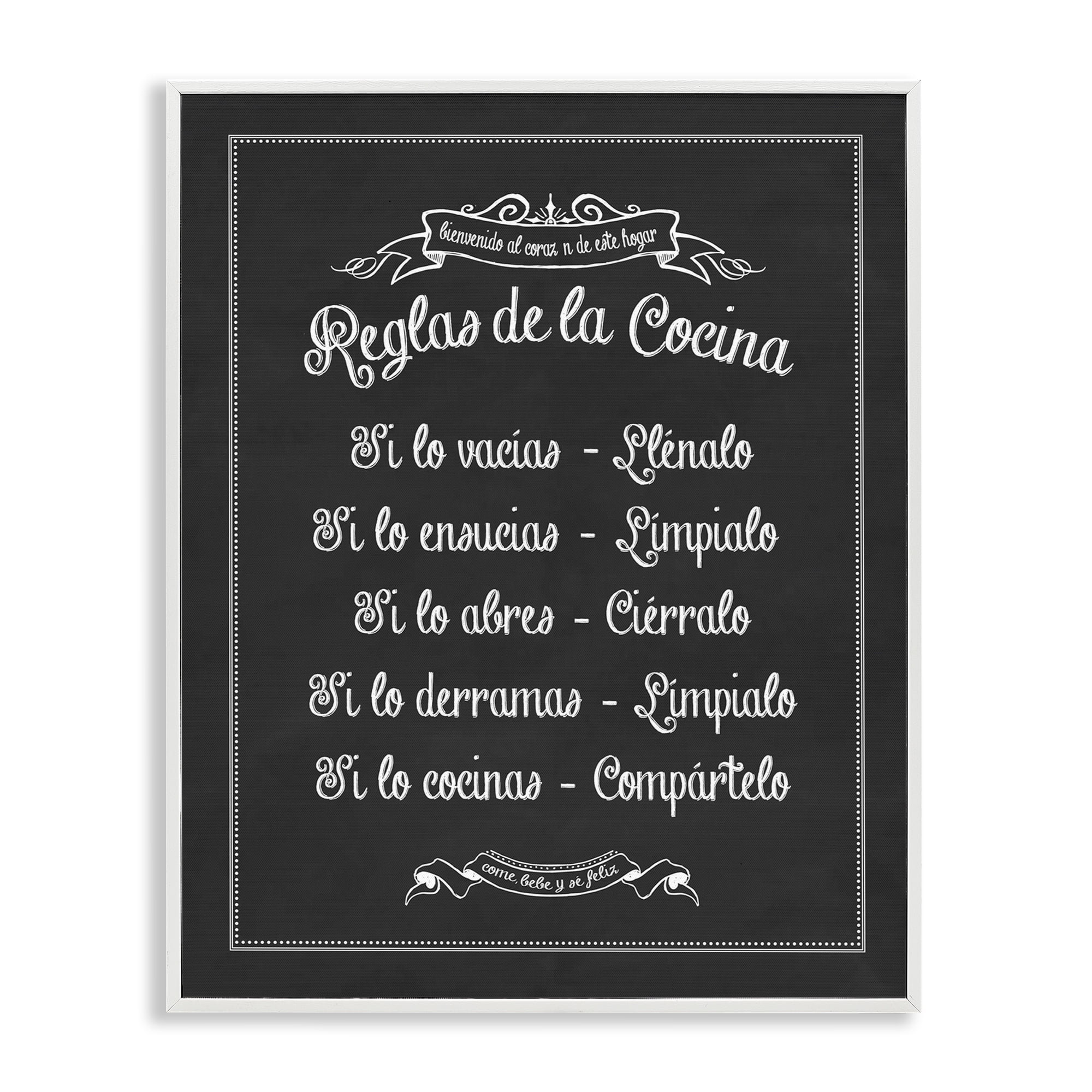 Stupell Industries Reglas de la Cocina Food & Beverage Painting White Framed Art Print Wall Art, 11 x 14