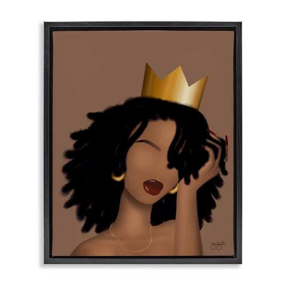 Stupell Industries Reina with Crown Portrait Black Framed Floater Canvas Wall Art design by Sierra Siler, 31 x 25