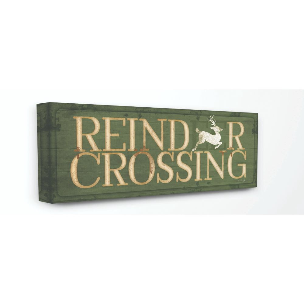 Stupell Industries Reindeer Crossing Green Holiday Christmas Word DesignCanvas Wall Art By Artist Jennifer Pugh