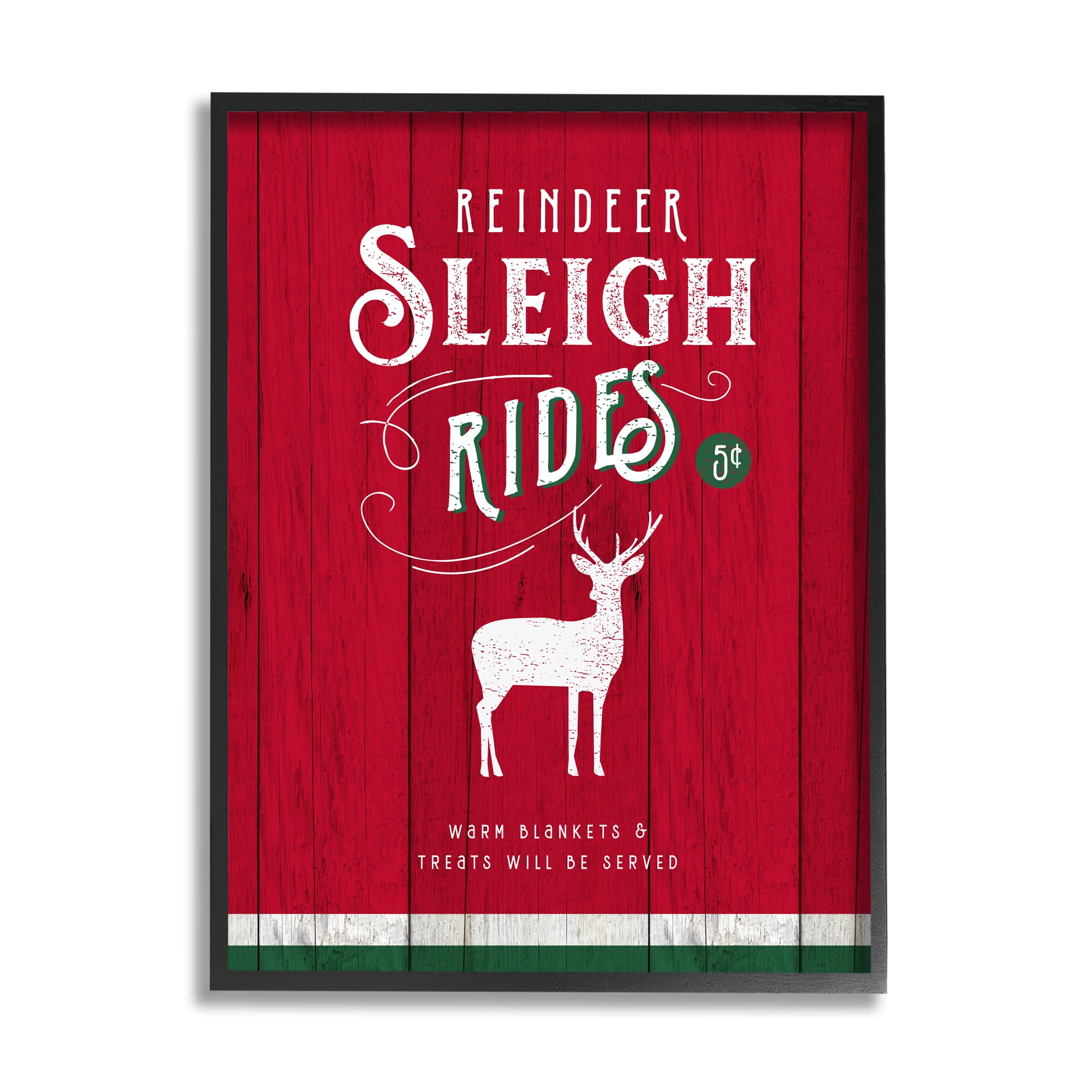 Stupell Industries Reindeer Sleigh Rides Christmas Advertisement Red Green Holiday Painting Black Framed Art Print Wall Art, 16 x 20