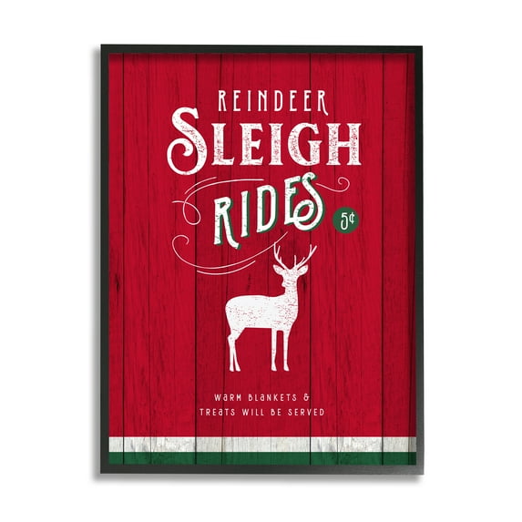 Stupell Industries Reindeer Sleigh Rides Christmas Advertisement Red Green Holiday Painting Black Framed Art Print Wall Art, 24 x 30
