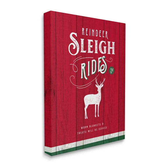 Stupell Industries Reindeer Sleigh Rides Christmas Advertisement Red Green Holiday Painting Gallery Wrapped Canvas Print Wall Art, 16 x 20