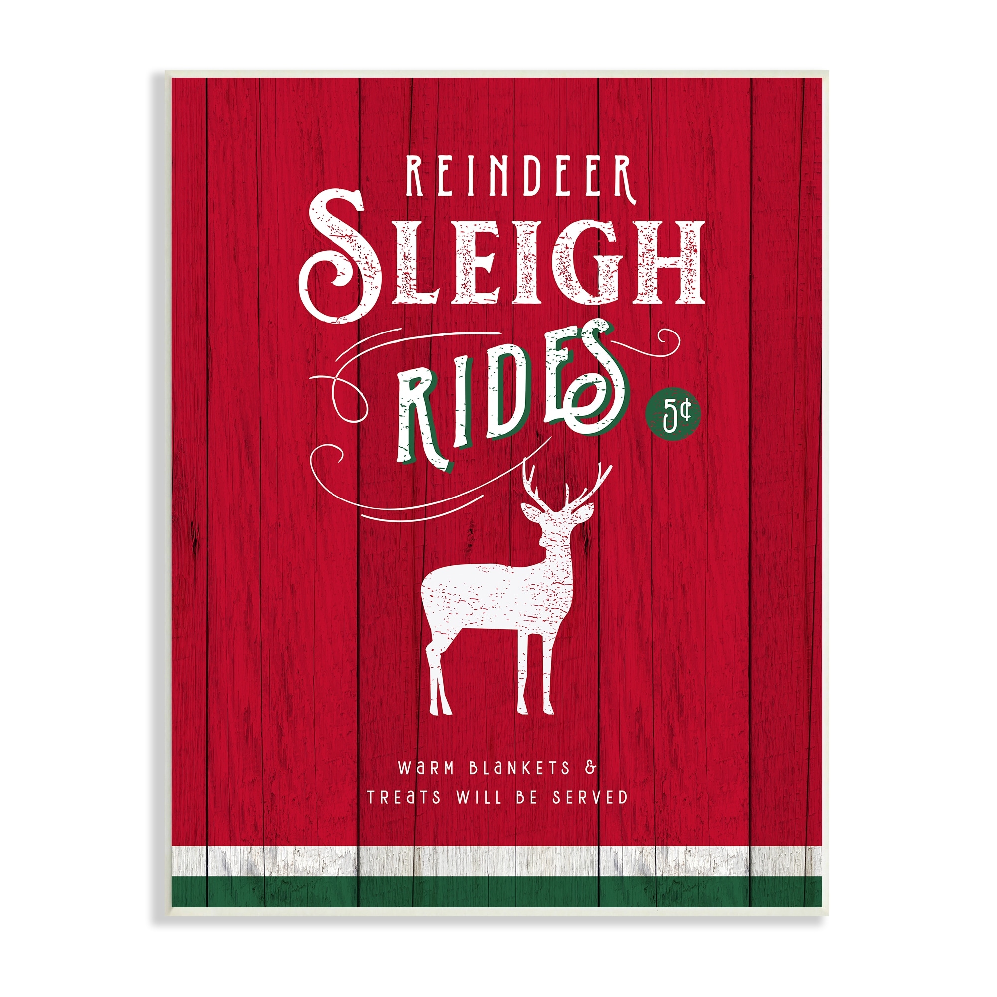 Stupell Industries Reindeer Sleigh Rides Christmas Advertisement Red Green Holiday Painting Unframed Art Print Wall Art, 10 x 15