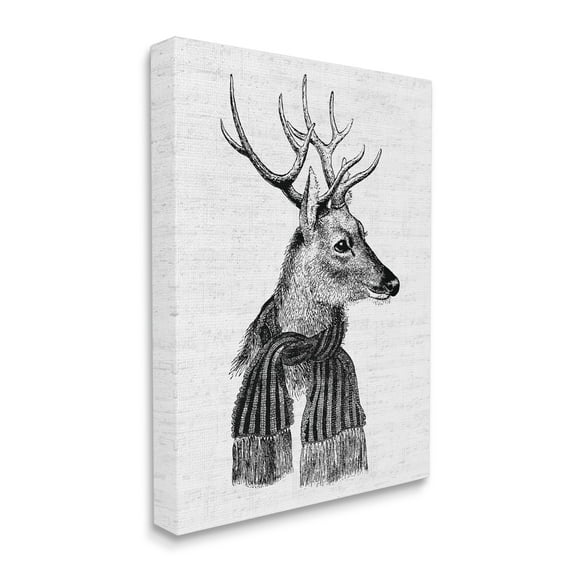 Stupell Industries Reindeer in Scarf Minimal Vintage Portrait Holiday Painting Gallery Wrapped Canvas Art Print Wall Art, 16 x 20